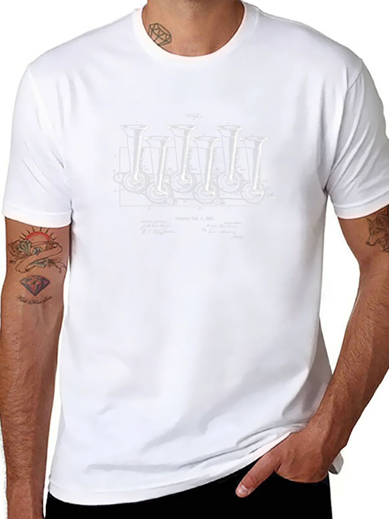 Vintage Phonograph Patent Print Graphic Tee