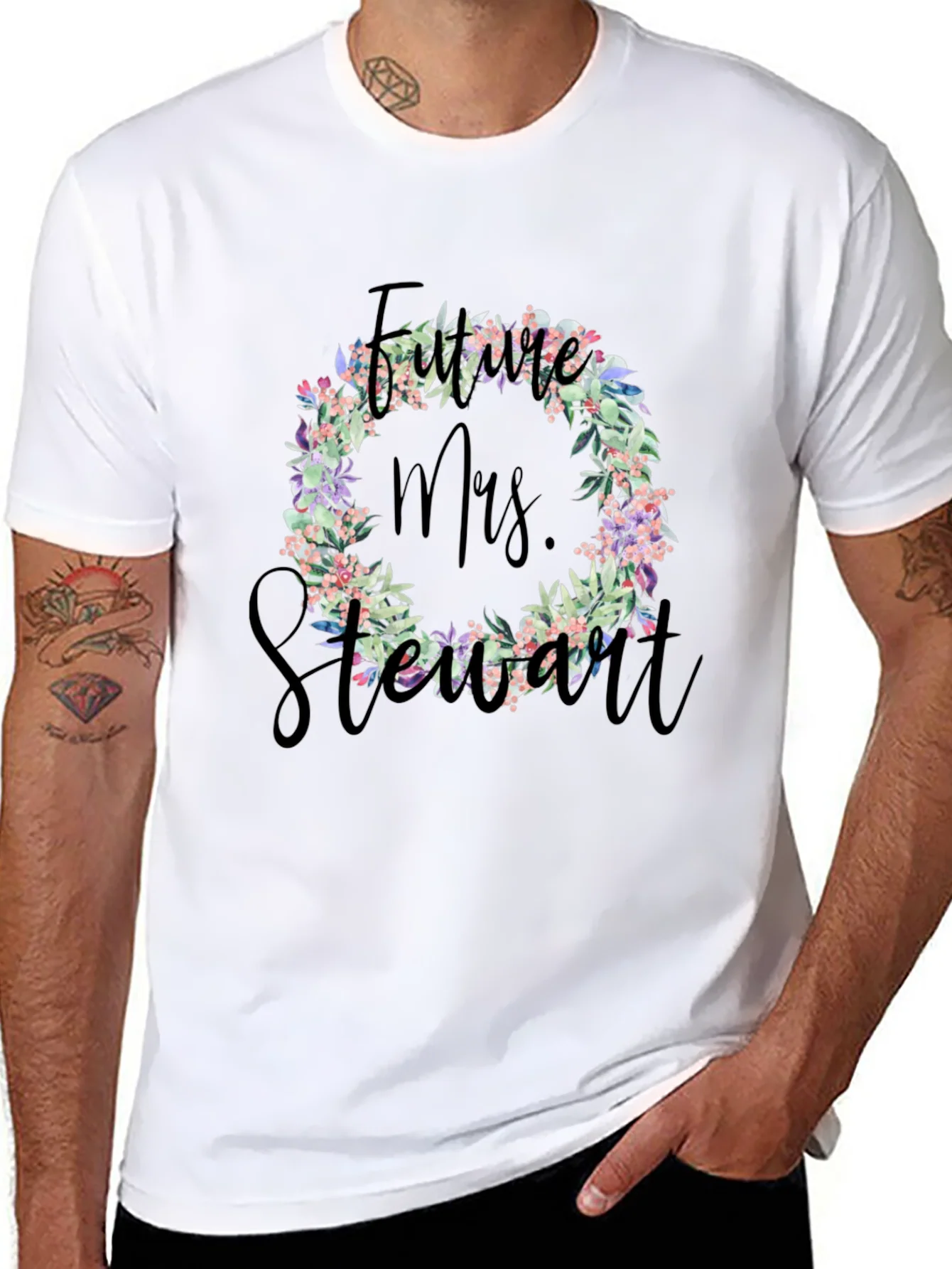 Future Mrs. Stewart Floral Wreath T-Shirt