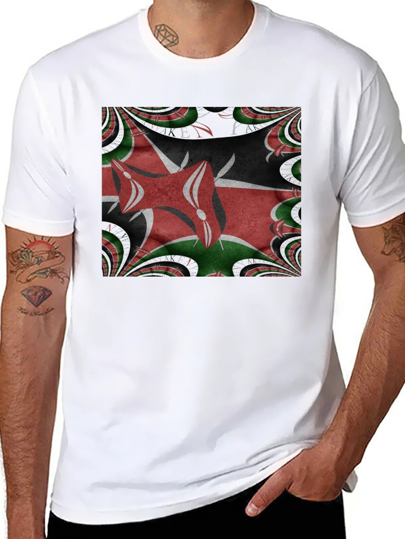Kenya Flag Fractal T-Shirt - Black