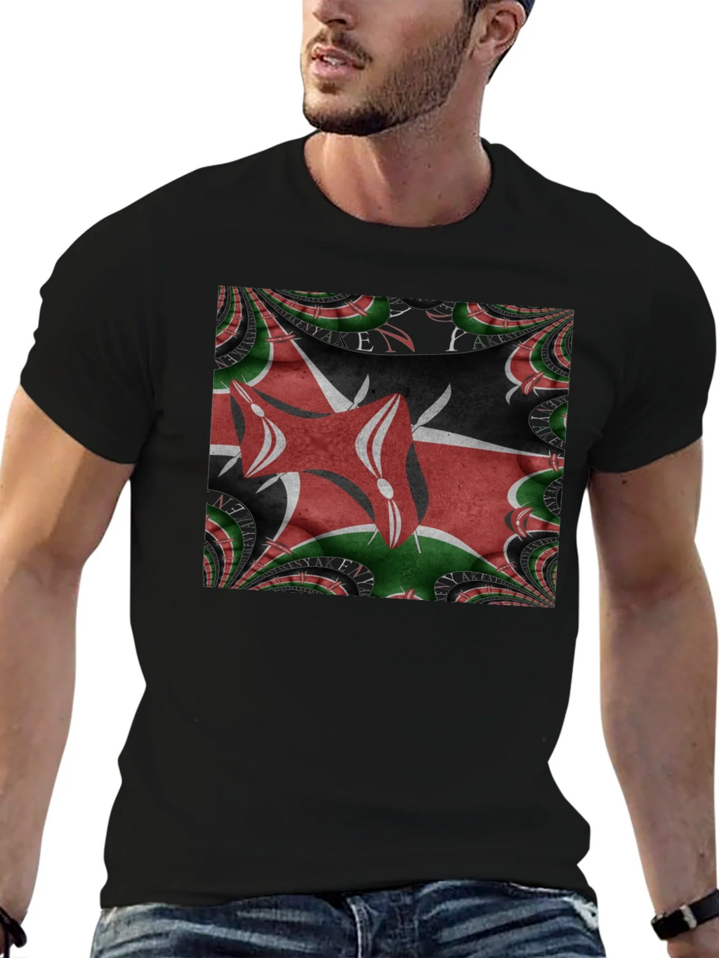 Kenya Flag Fractal T-Shirt - Black