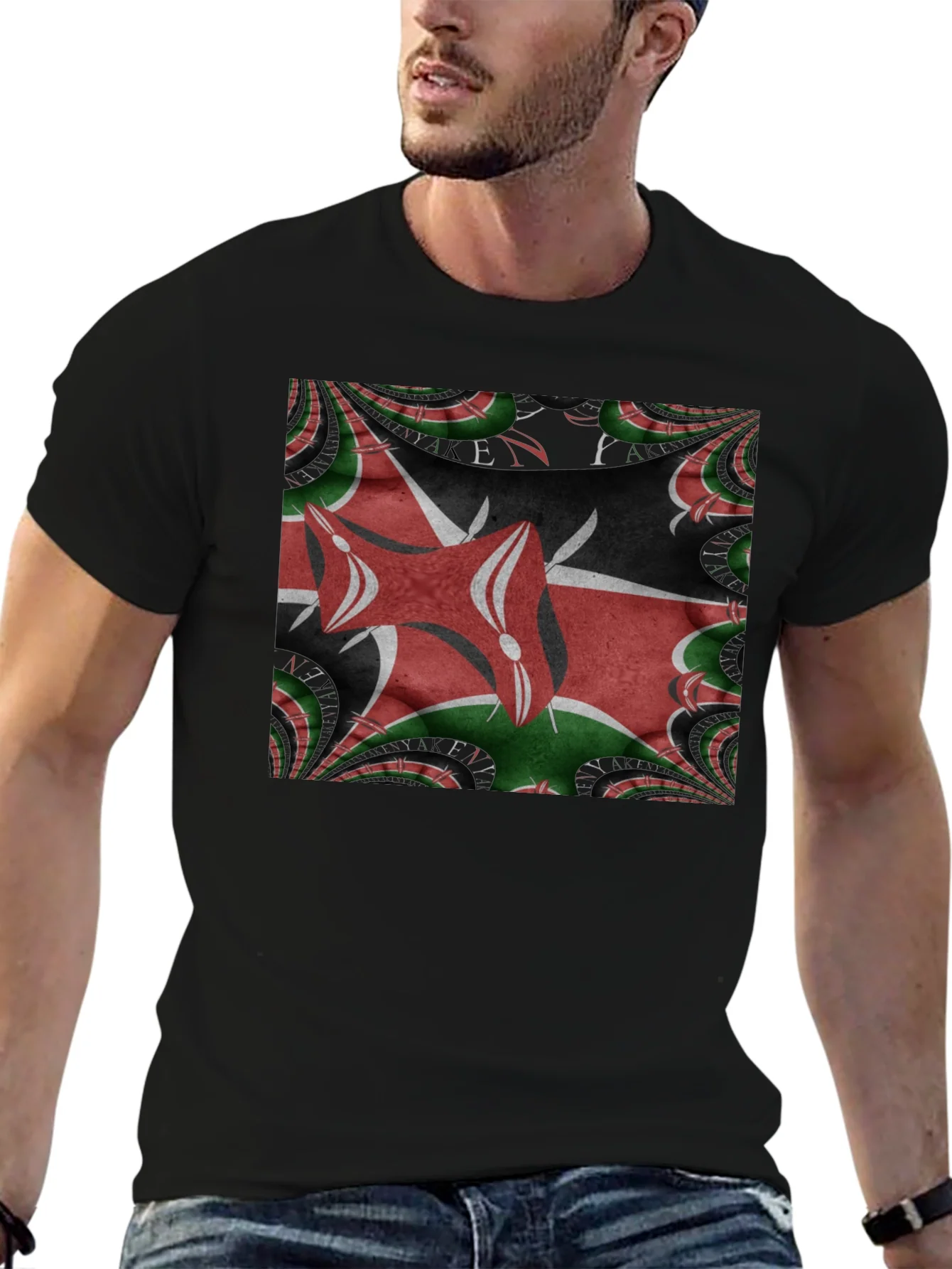 Kenya Flag Fractal T-Shirt - Black