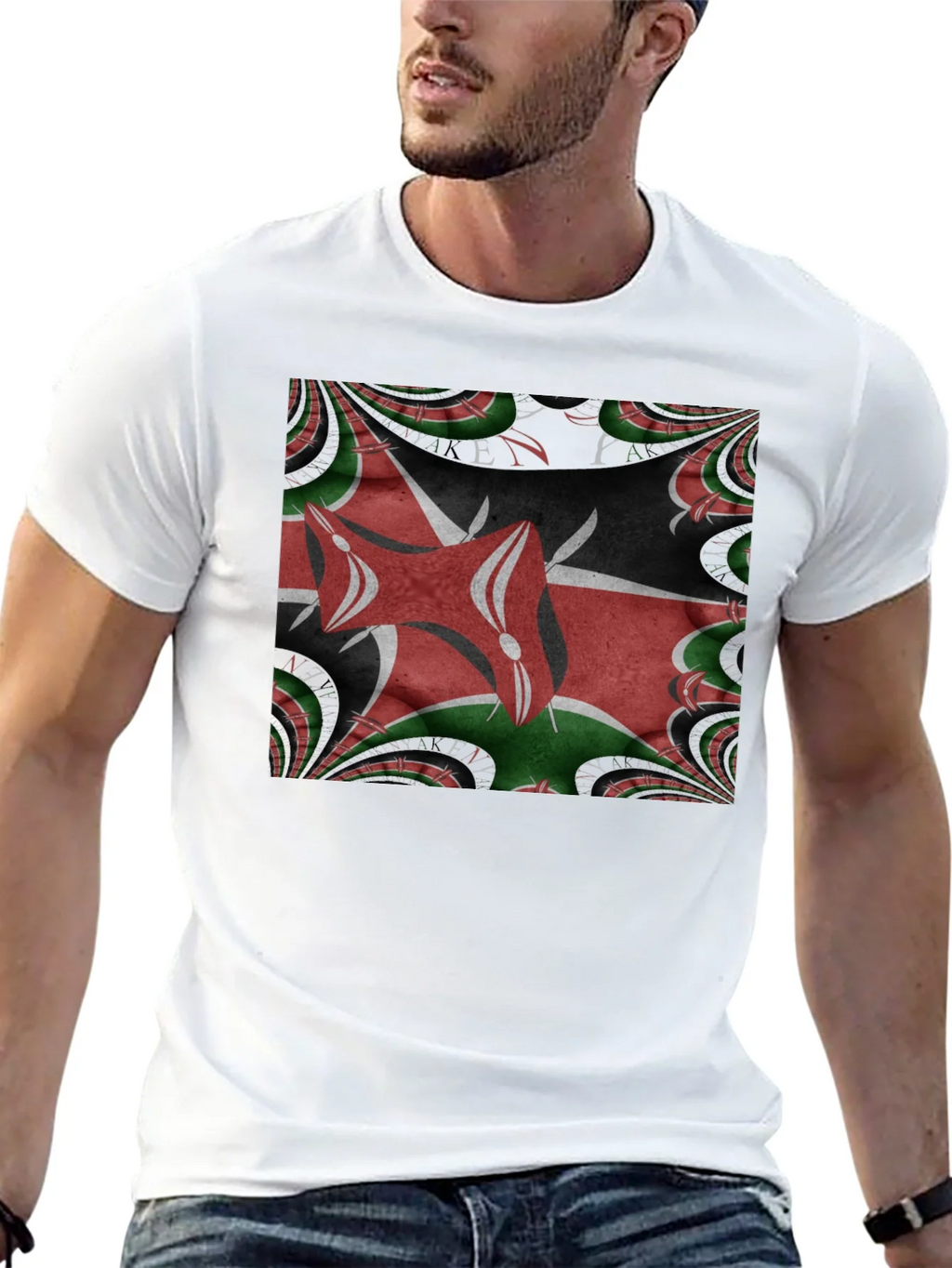 Kenya Flag Fractal T-Shirt - Black