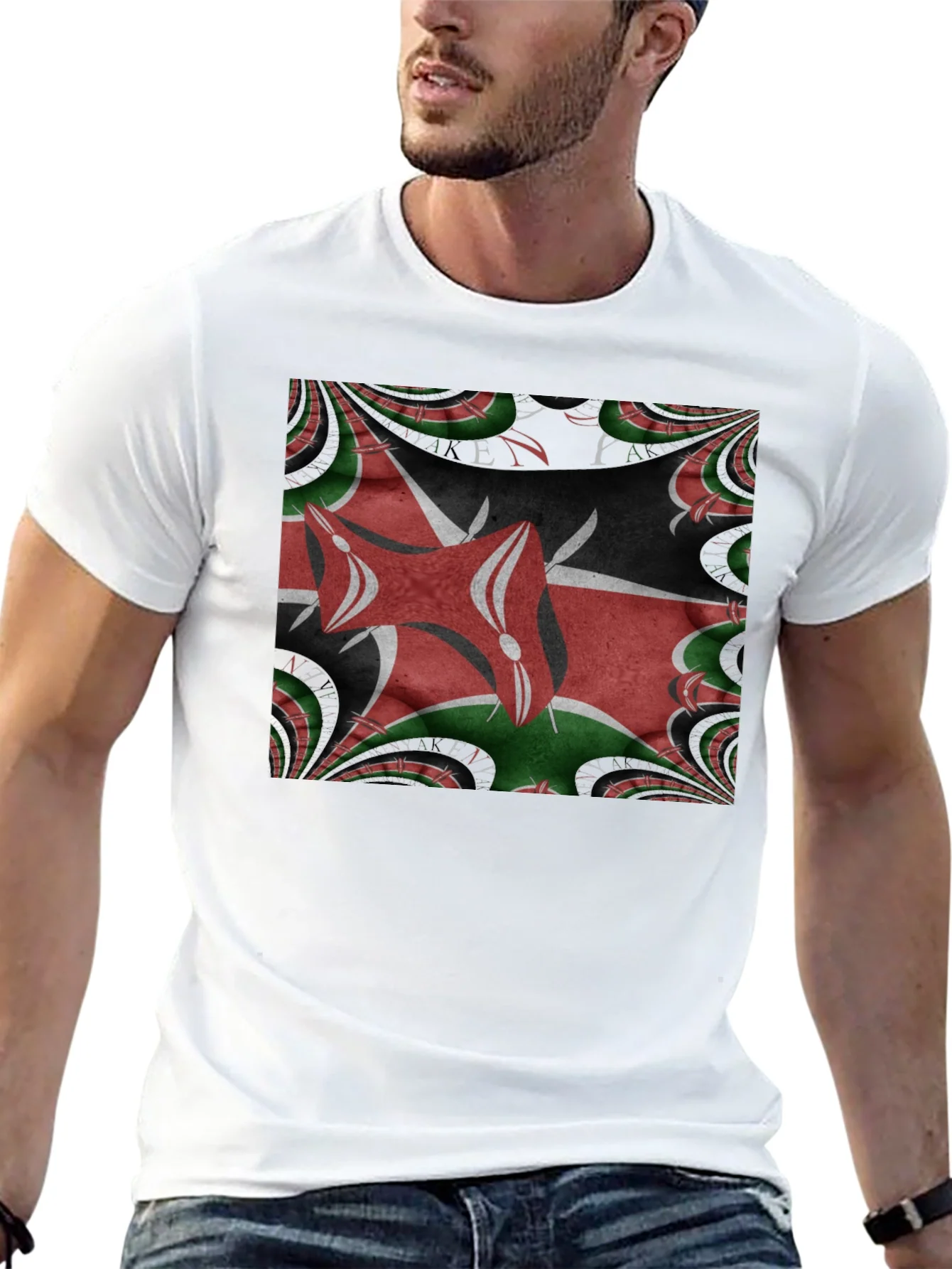 Kenya Flag Fractal T-Shirt - Black