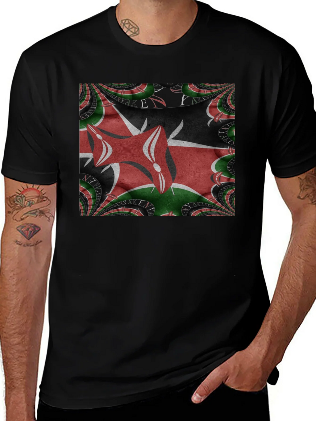 Kenya Flag Fractal T-Shirt - Black