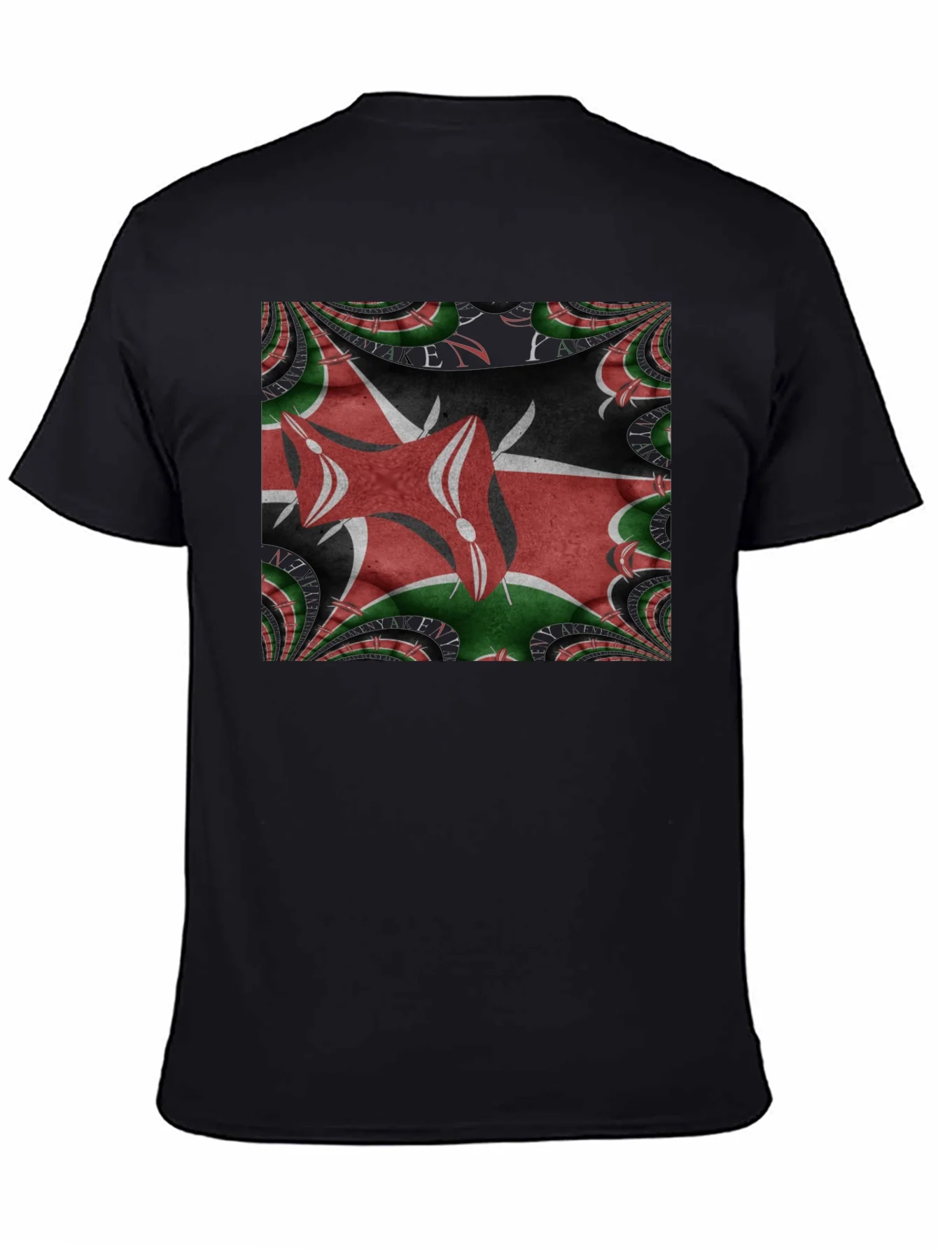 Kenya Flag Fractal T-Shirt - Black