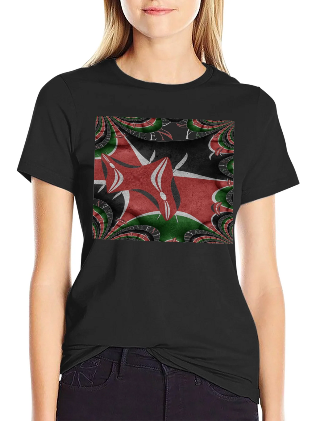 Kenya Flag Fractal T-Shirt - Black