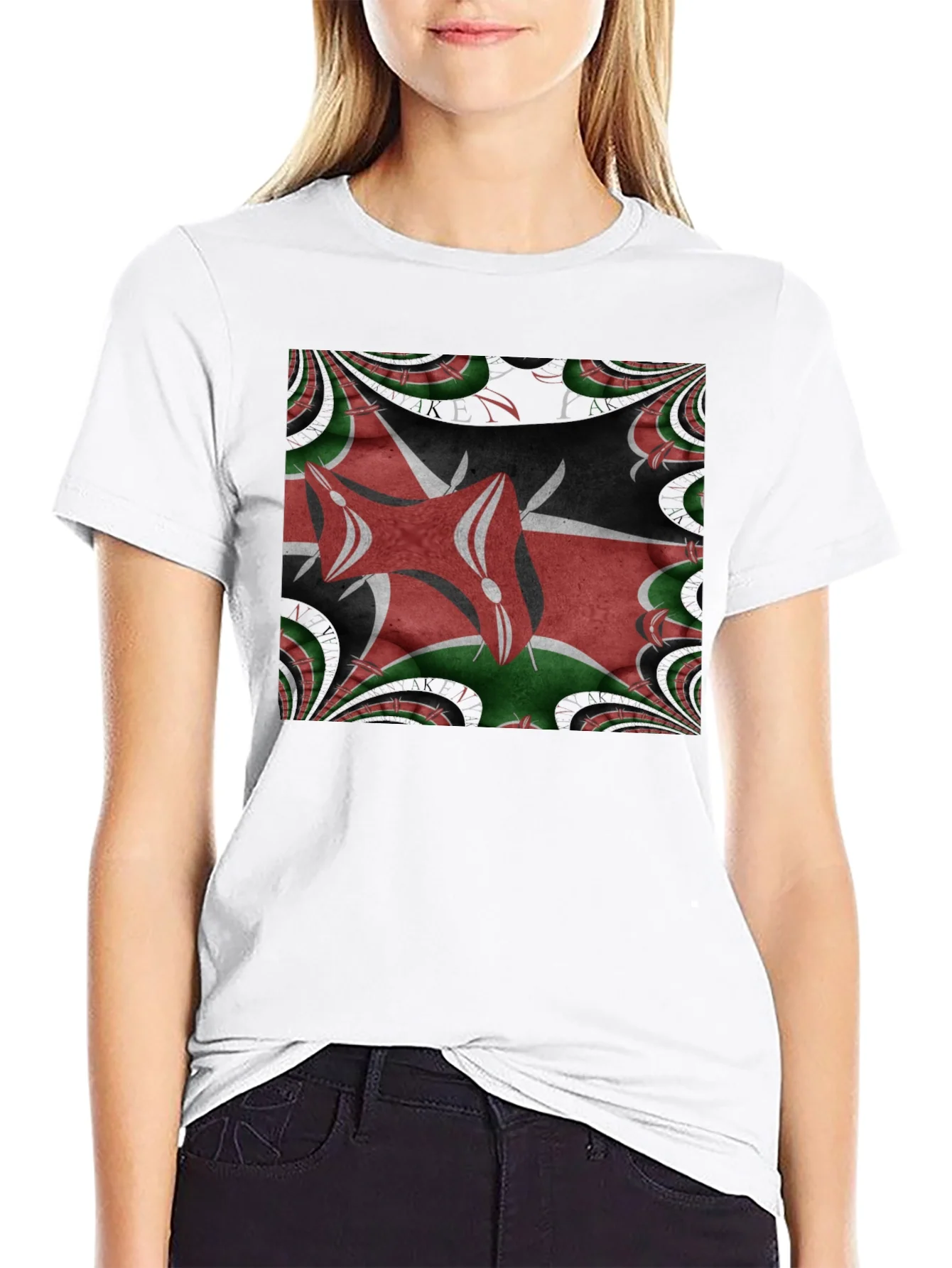 Kenya Flag Fractal T-Shirt - Black