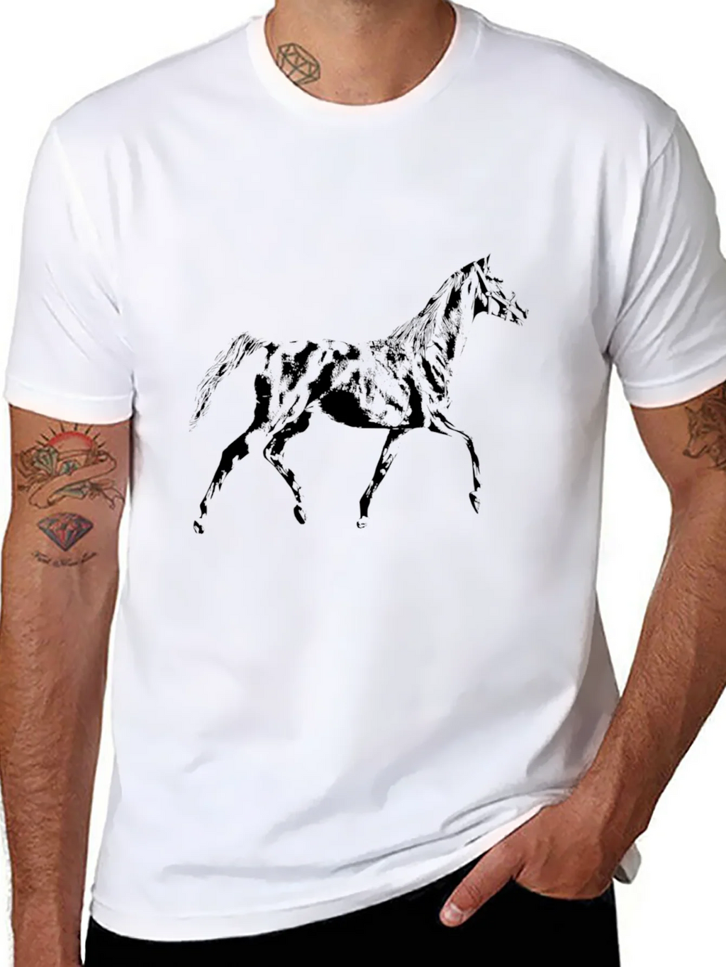 Black Horse Graphic T-Shirt - Mens Casual Tee
