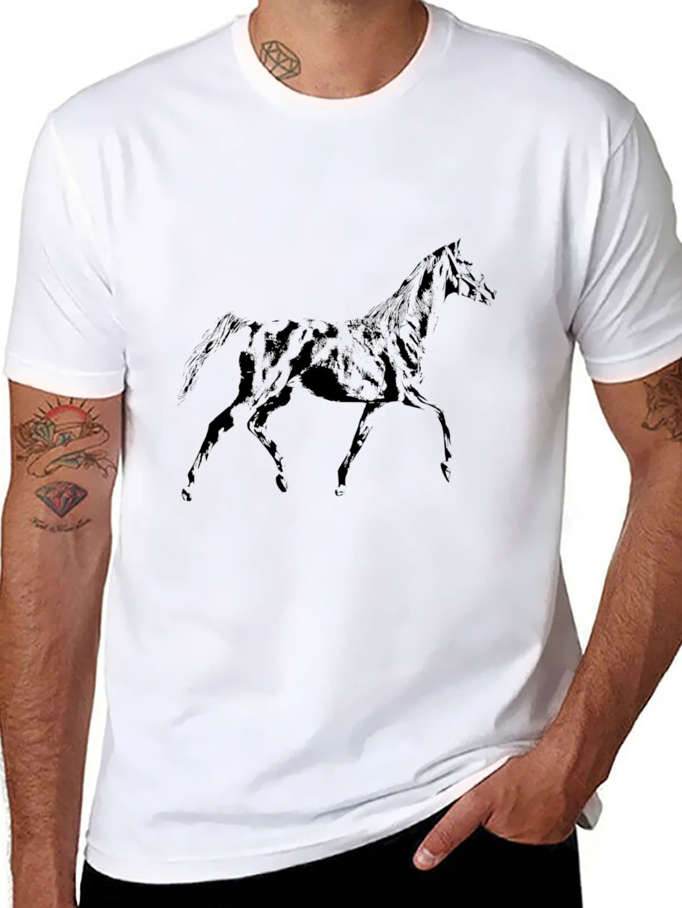 Black Horse Graphic T-Shirt - Mens Casual Tee