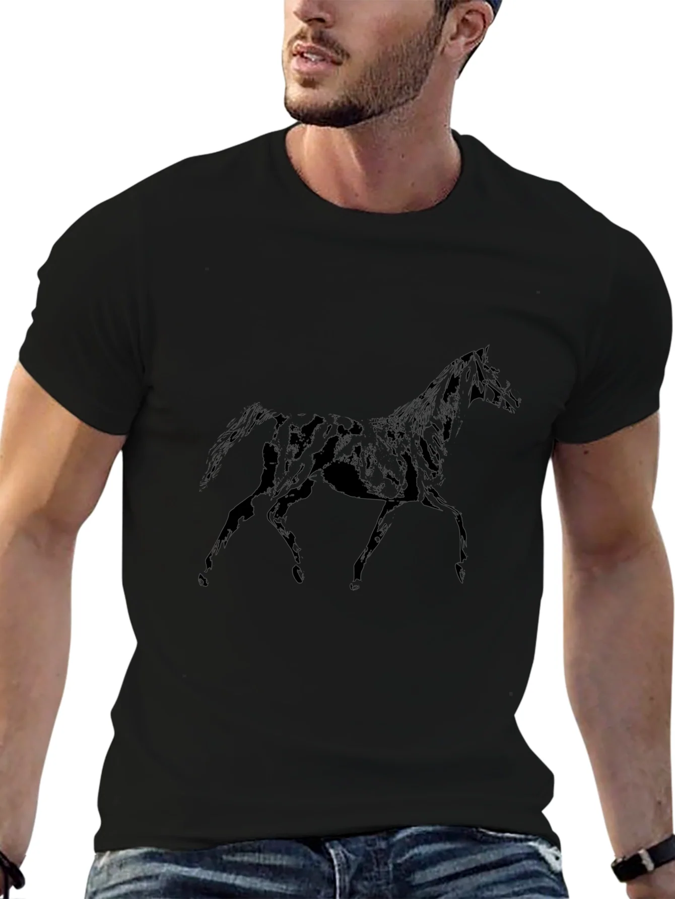 Black Horse Graphic T-Shirt - Mens Casual Tee