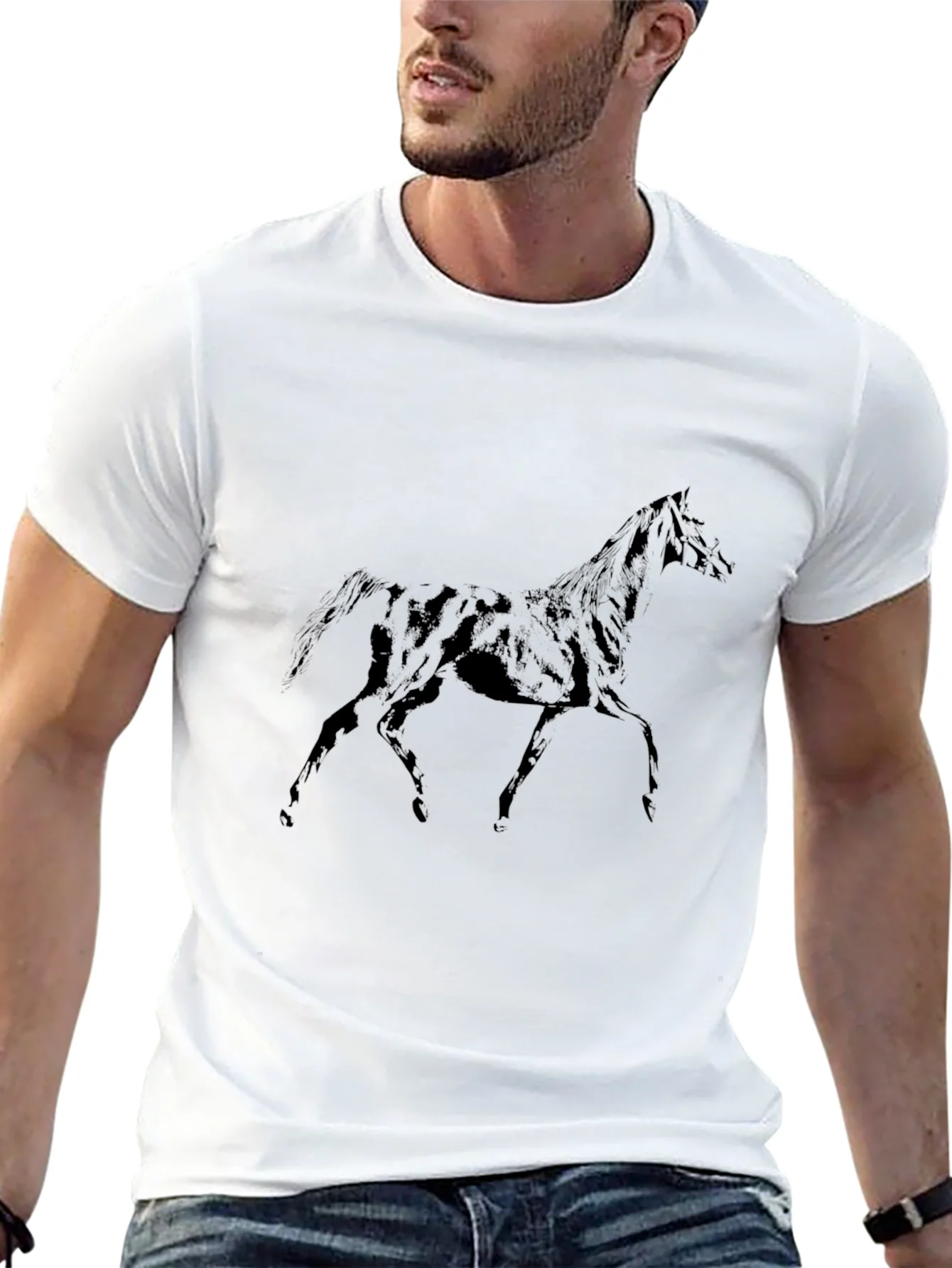 Black Horse Graphic T-Shirt - Mens Casual Tee