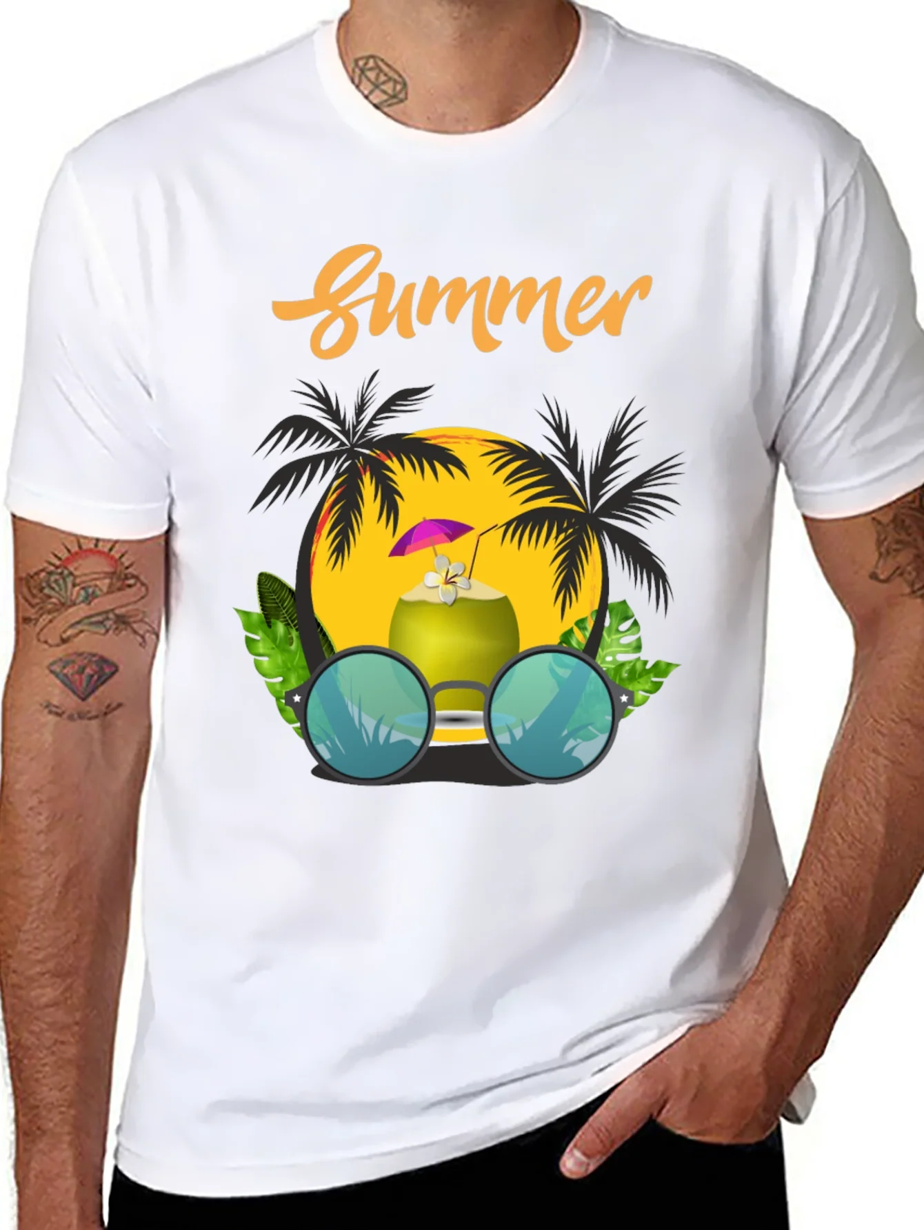 Summer Vibes T-Shirt: Coconut & Sunglasses Design