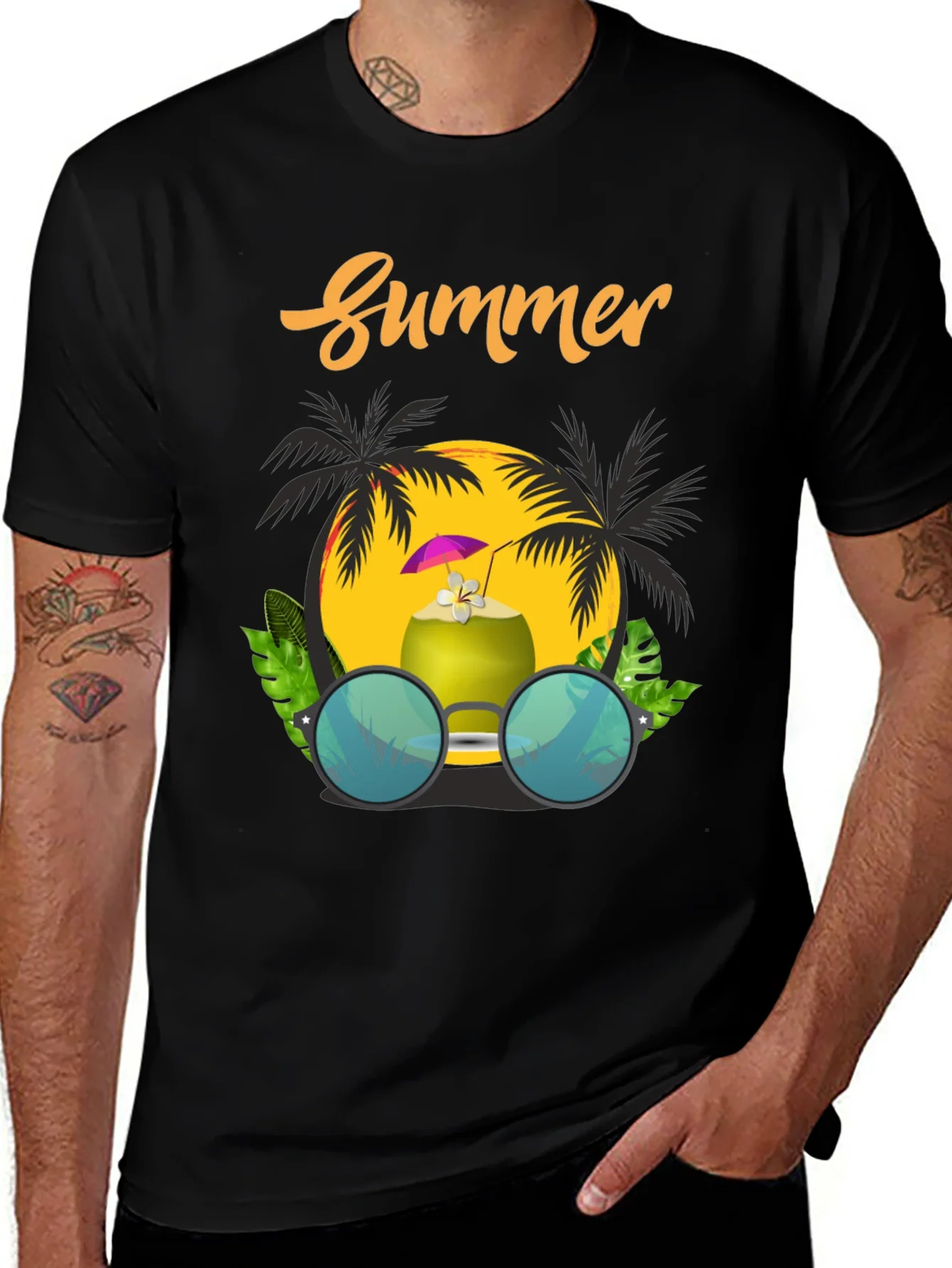 Summer Vibes T-Shirt: Coconut & Sunglasses Design