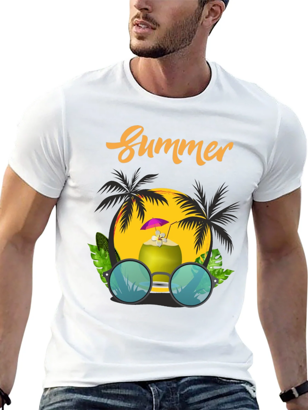Summer Vibes T-Shirt: Coconut & Sunglasses Design