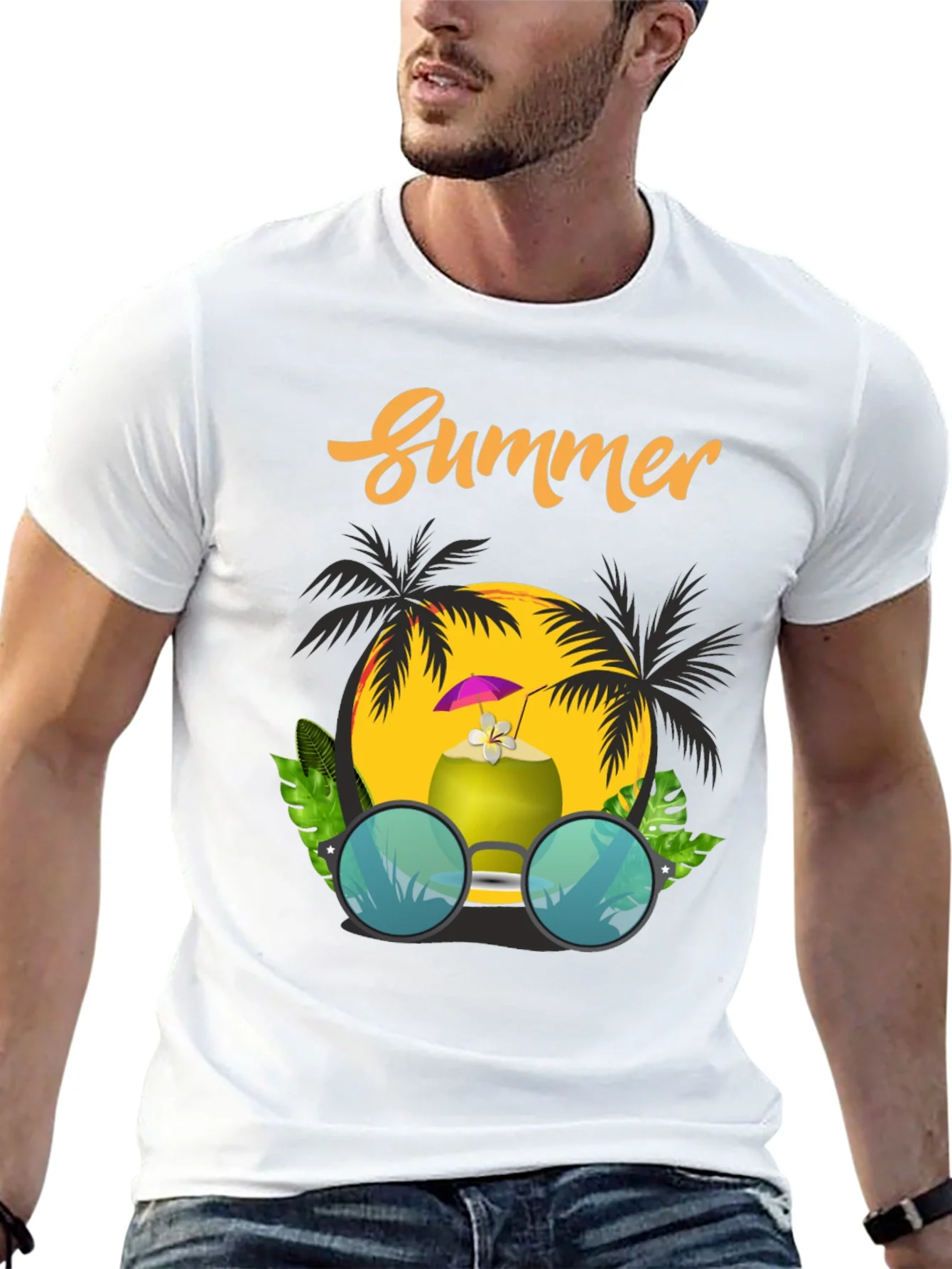 Summer Vibes T-Shirt: Coconut & Sunglasses Design