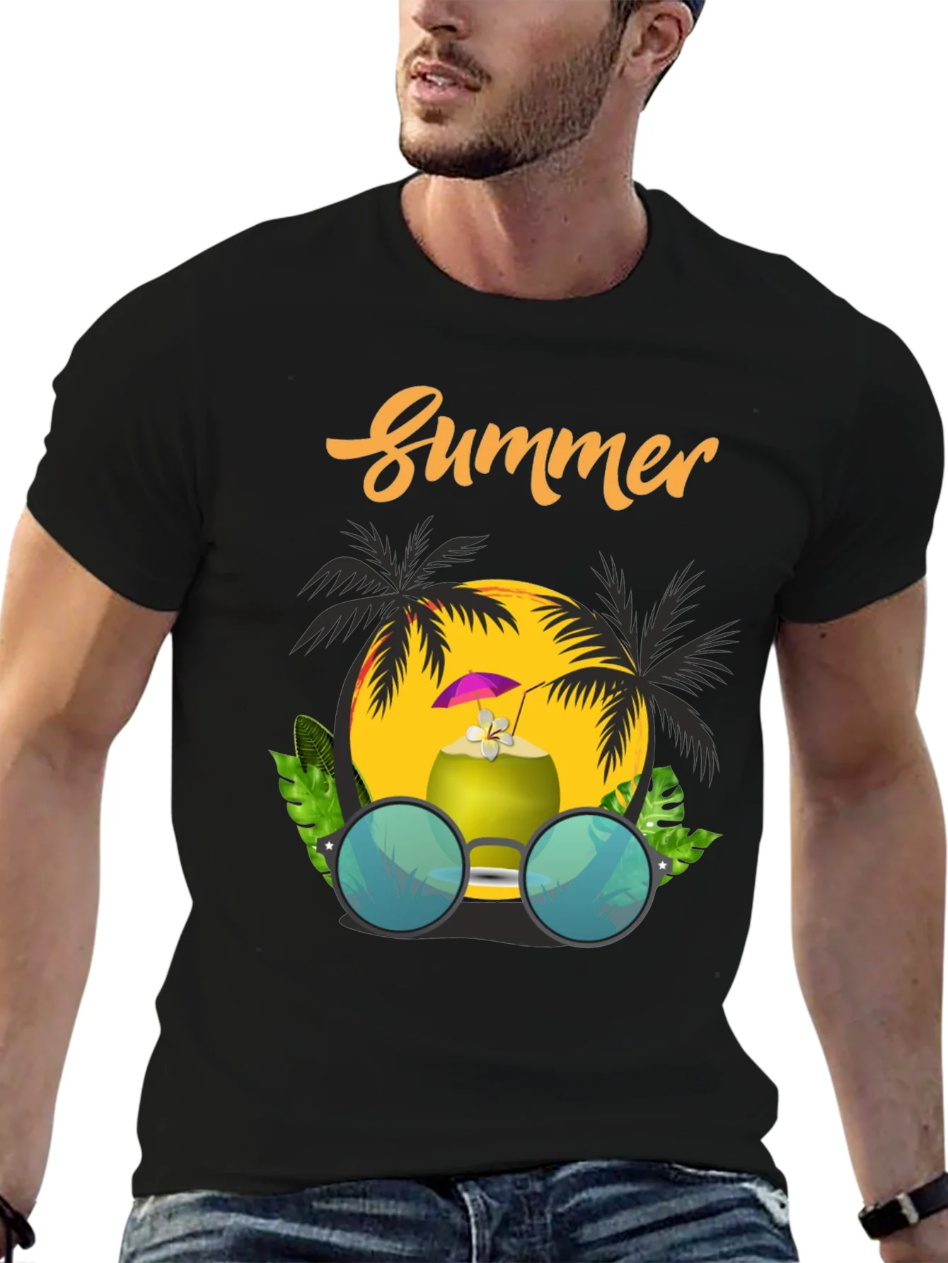 Summer Vibes T-Shirt: Coconut & Sunglasses Design
