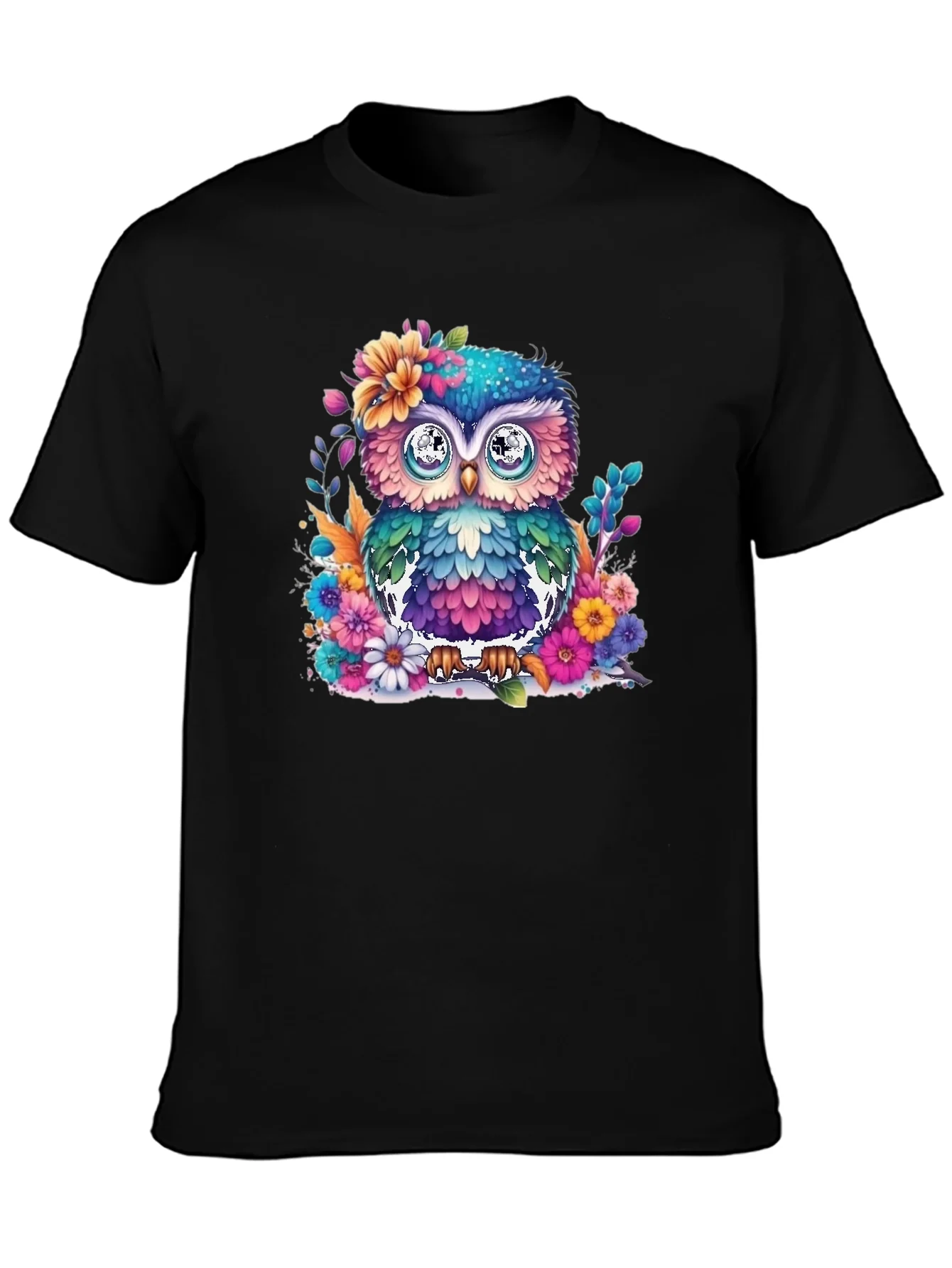 Colorful Floral Owl Graphic T-Shirt