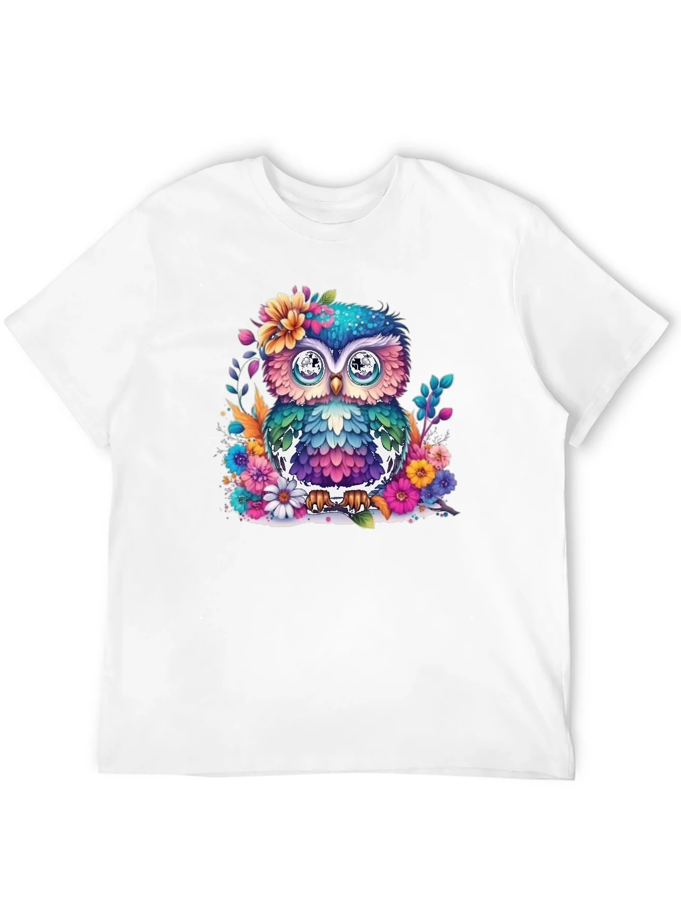 Colorful Floral Owl Graphic T-Shirt