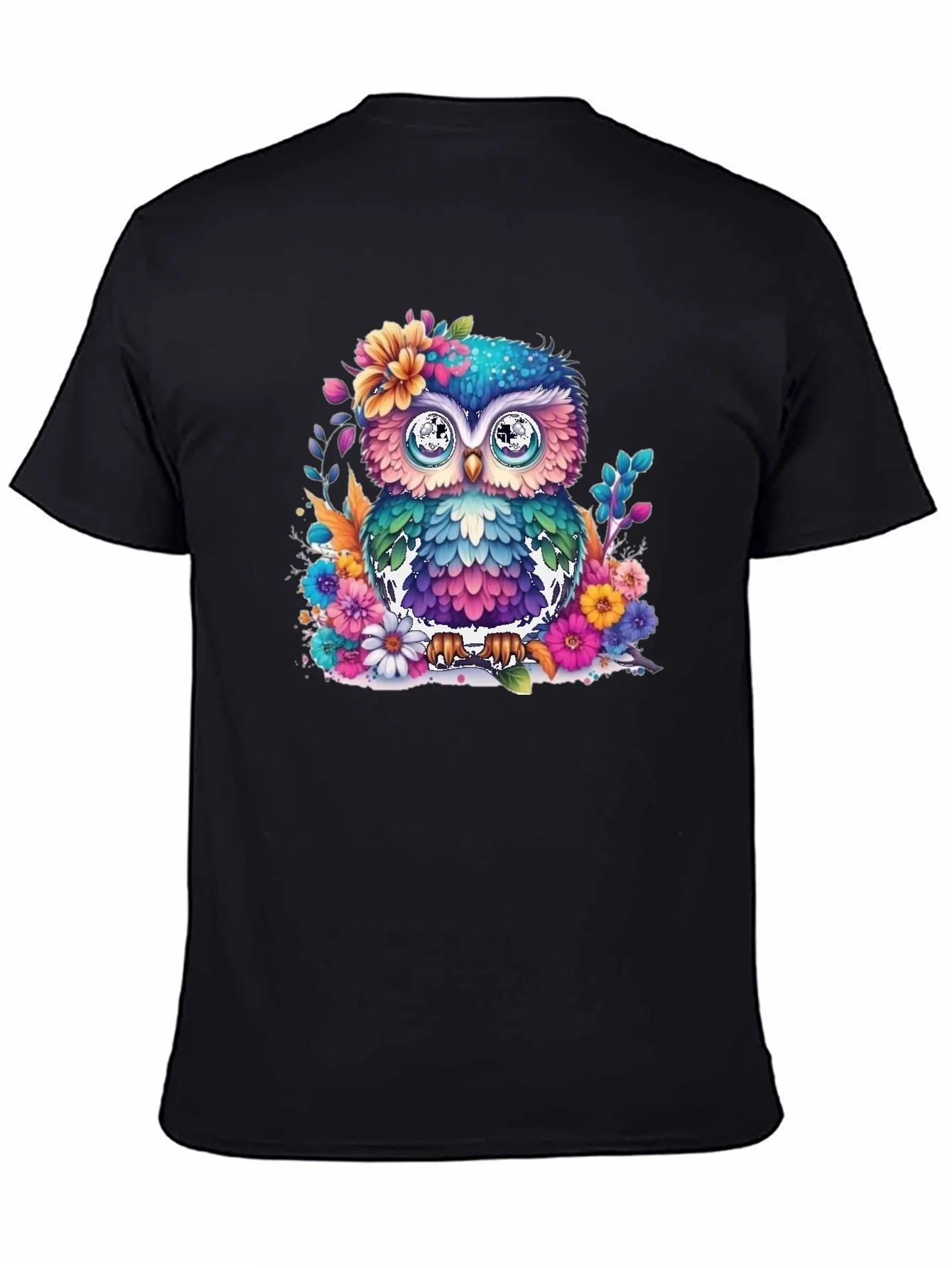 Colorful Floral Owl Graphic T-Shirt