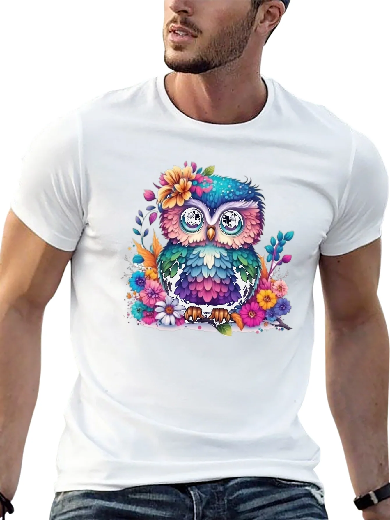 Colorful Floral Owl Graphic T-Shirt