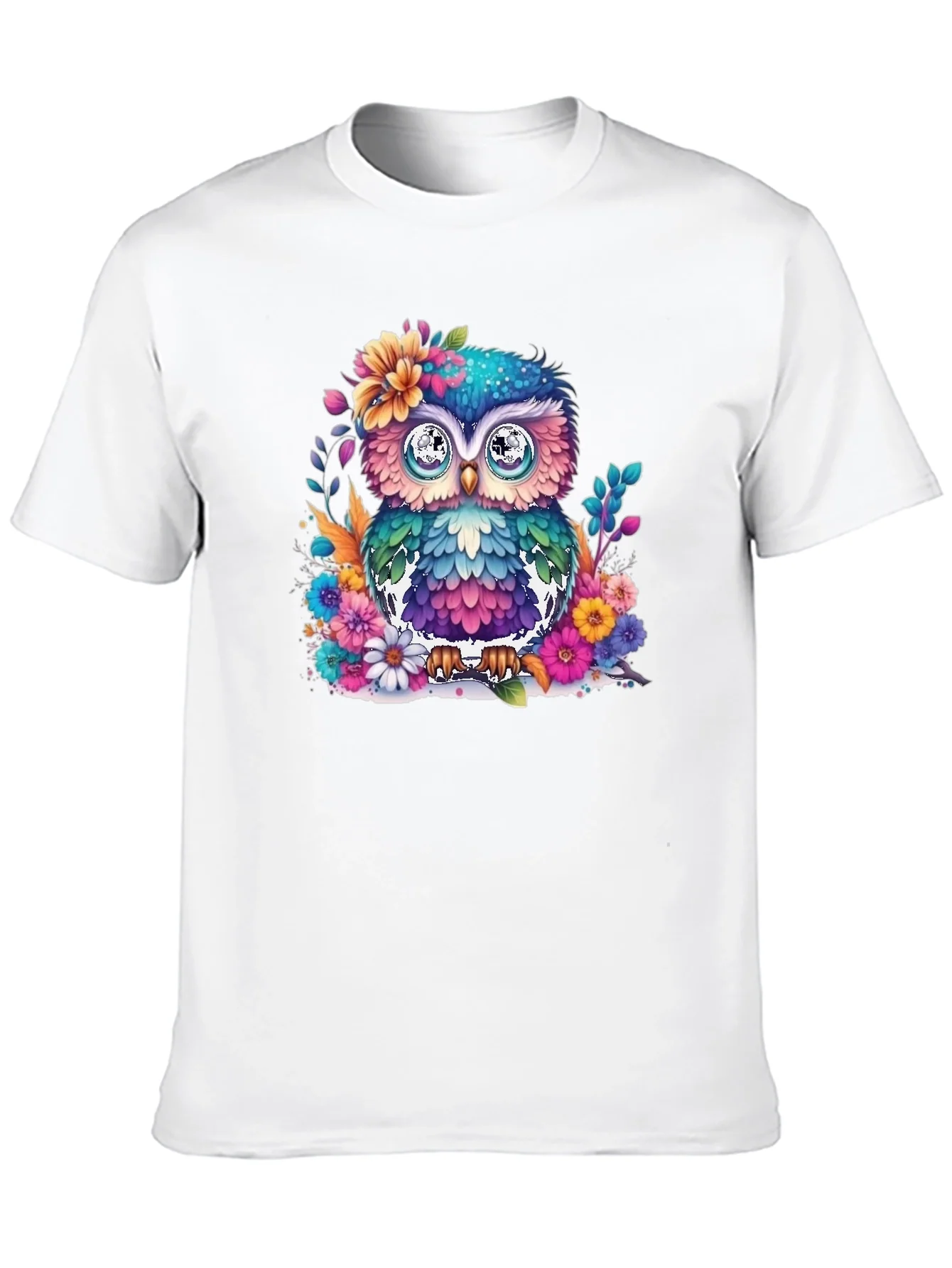 Colorful Floral Owl Graphic T-Shirt