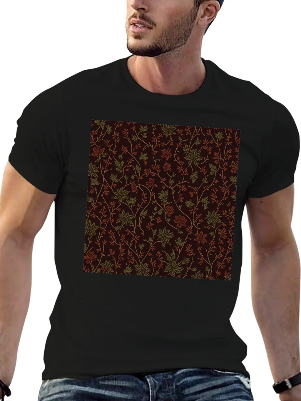 Floral Pattern Black Tee - Stylish Casual Wear