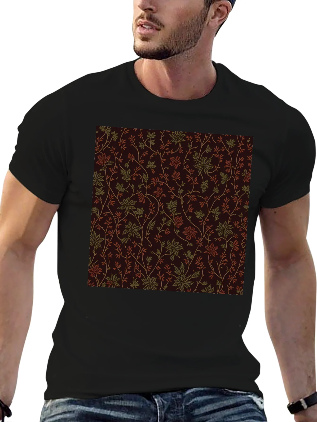 Floral Pattern Black Tee - Stylish Casual Wear