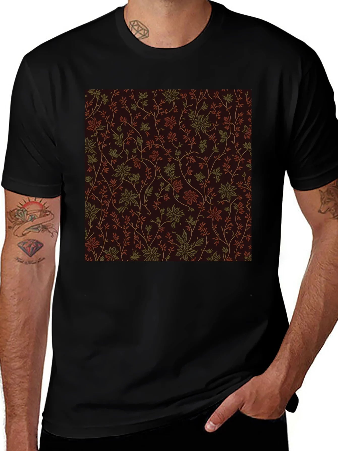 Floral Pattern Black Tee - Stylish Casual Wear