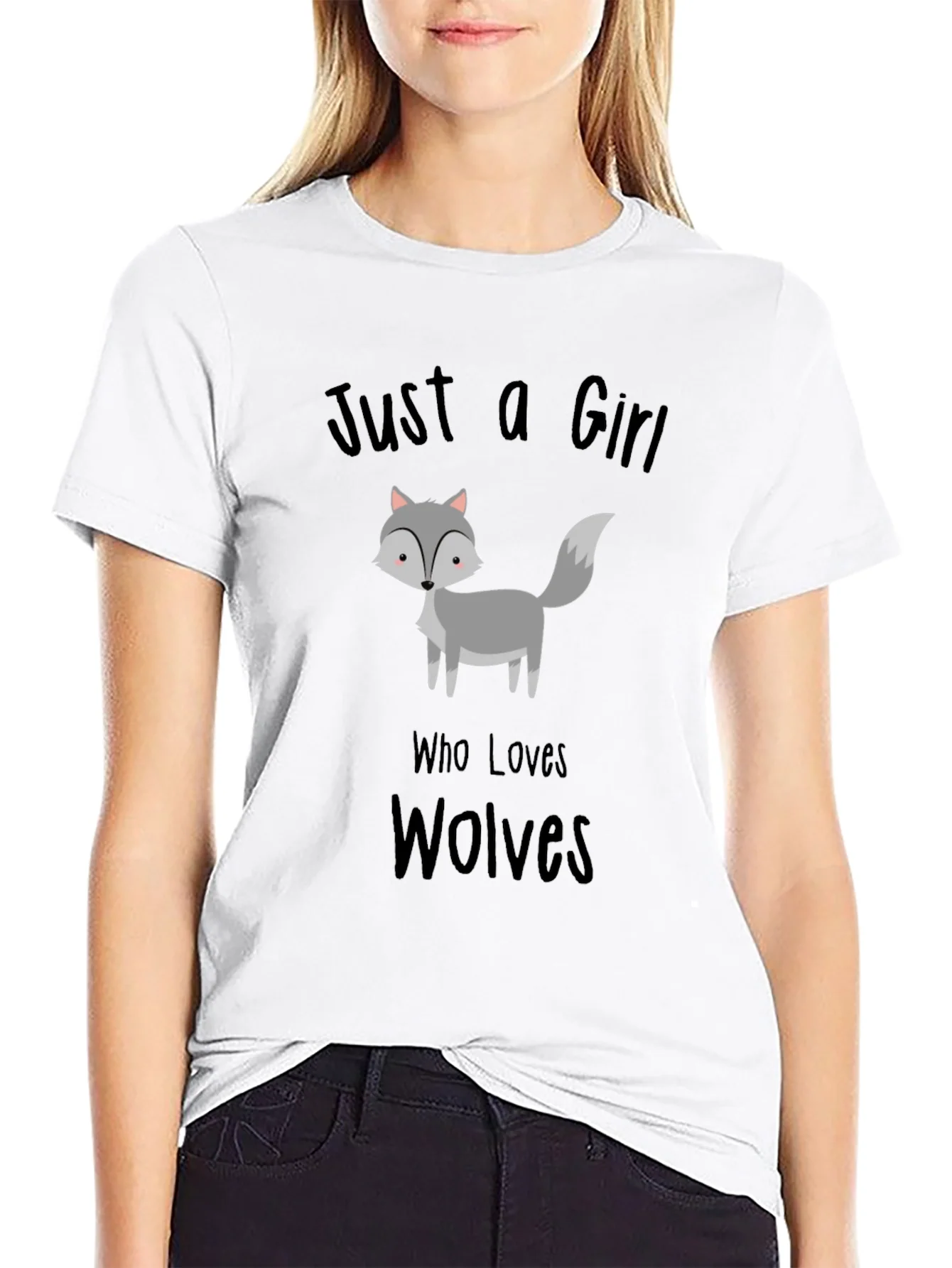 Just a Girl Who Loves Wolves T-Shirt Black