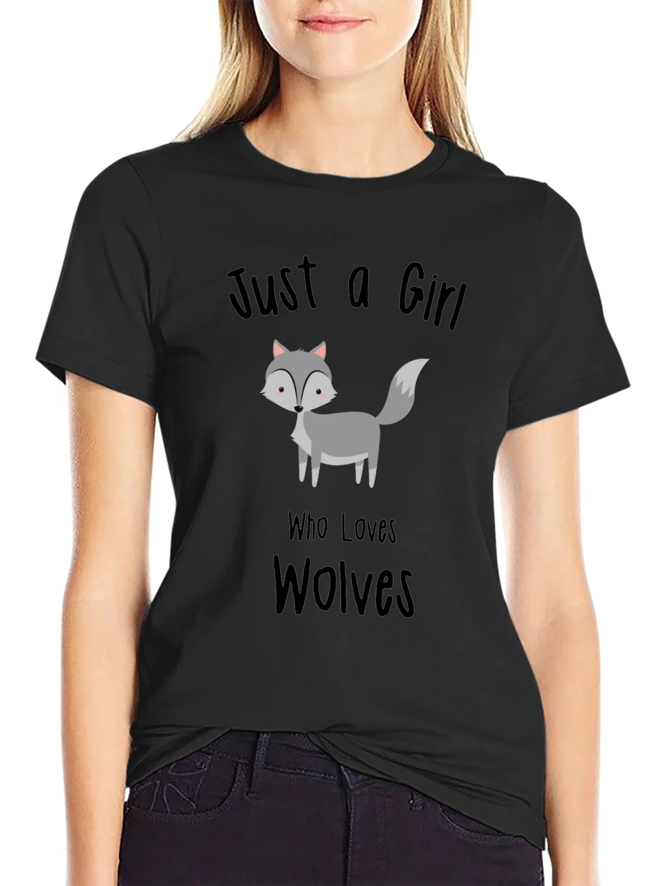 Just a Girl Who Loves Wolves T-Shirt Black