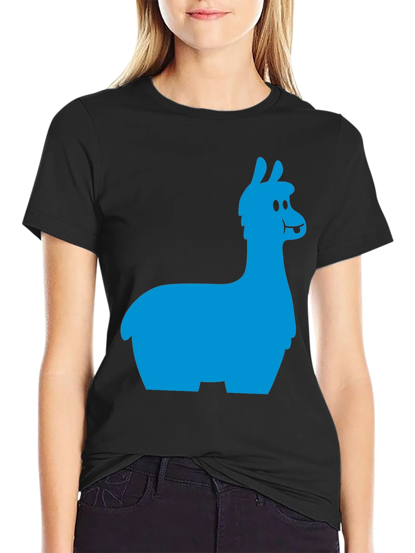 Llama Graphic Tee - Black Cotton Blend T-Shirt
