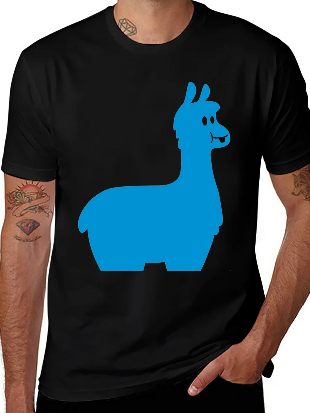 Llama Graphic Tee - Black Cotton Blend T-Shirt