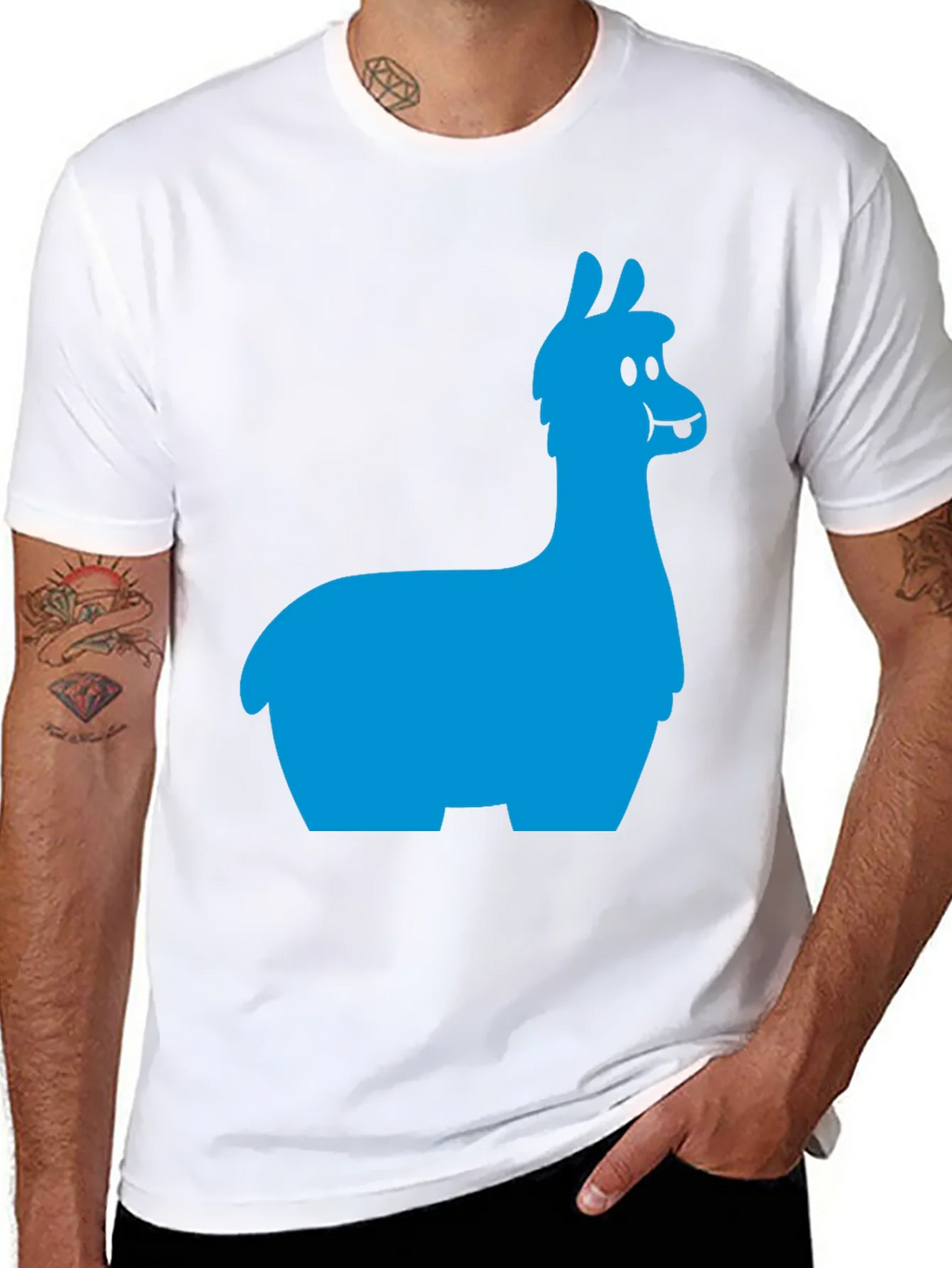 Llama Graphic Tee - Black Cotton Blend T-Shirt