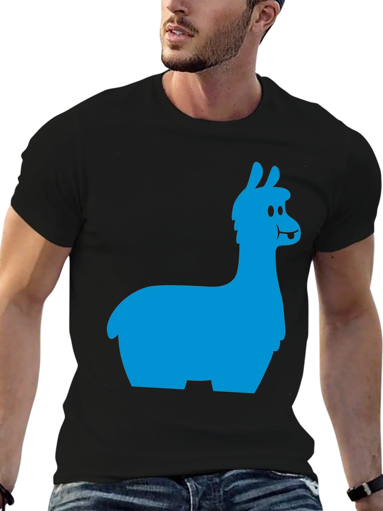 Llama Graphic Tee - Black Cotton Blend T-Shirt