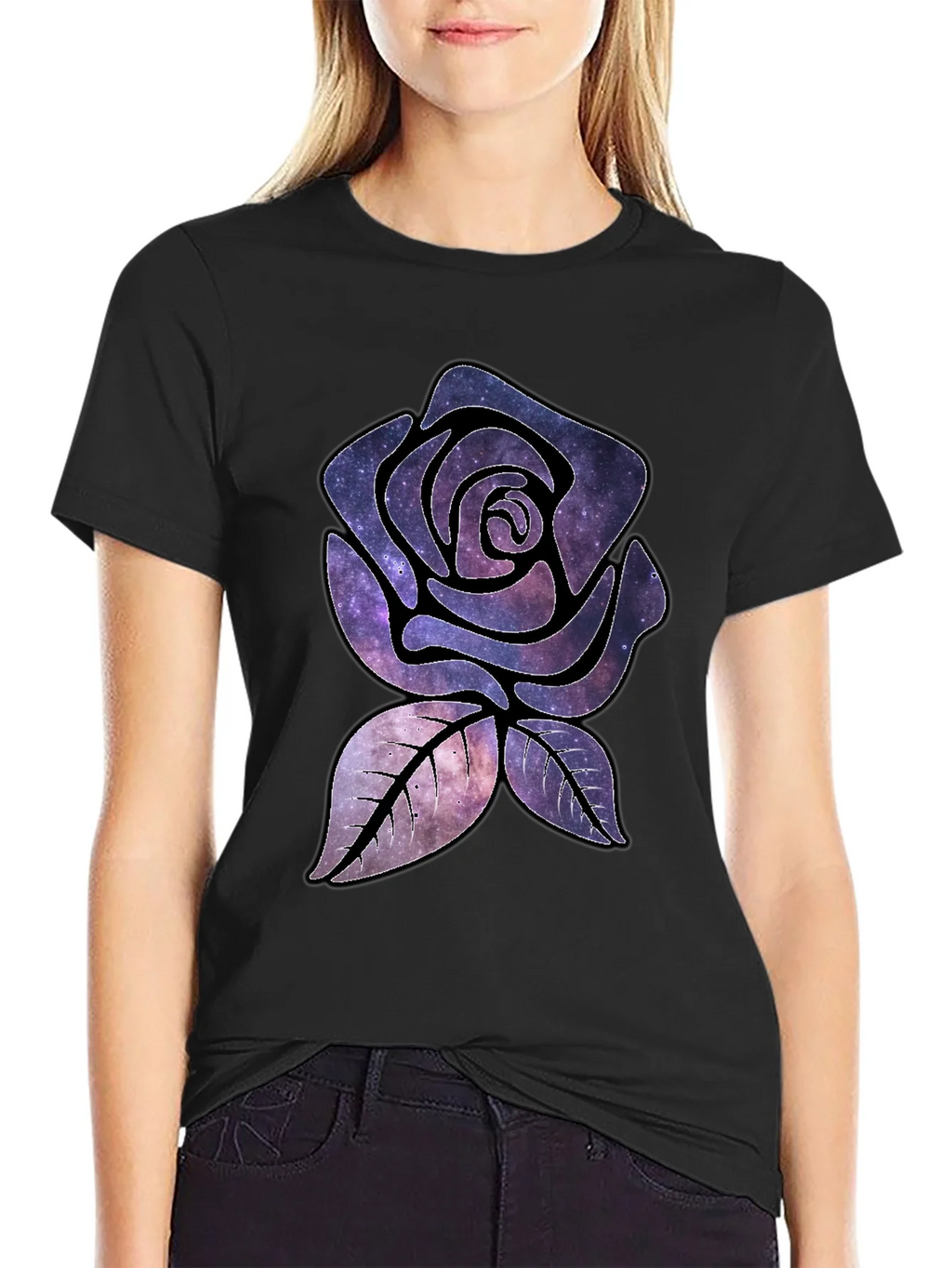 Galaxy Rose Graphic T-Shirt - Black Cotton Tee