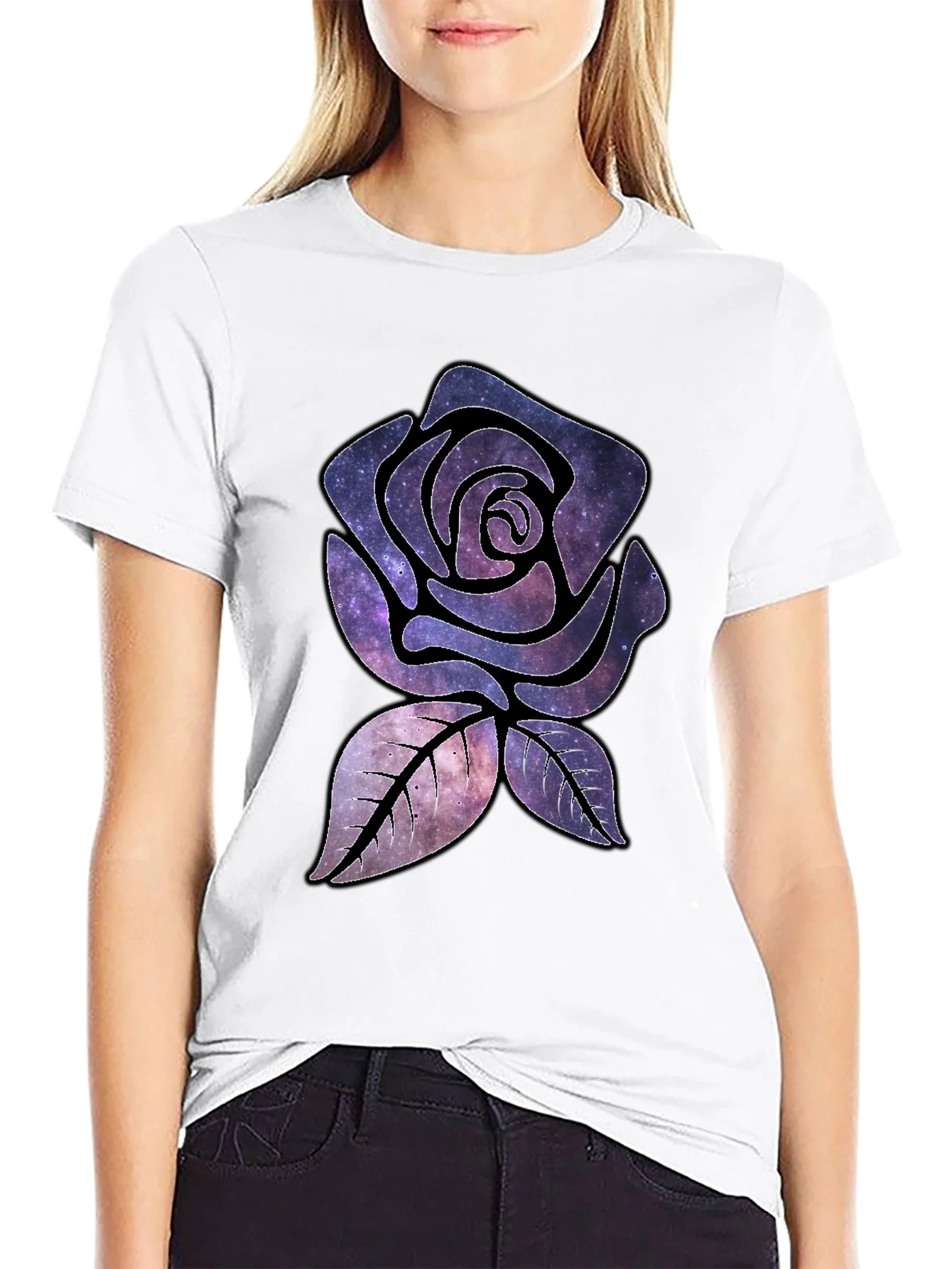 Galaxy Rose Graphic T-Shirt - Black Cotton Tee