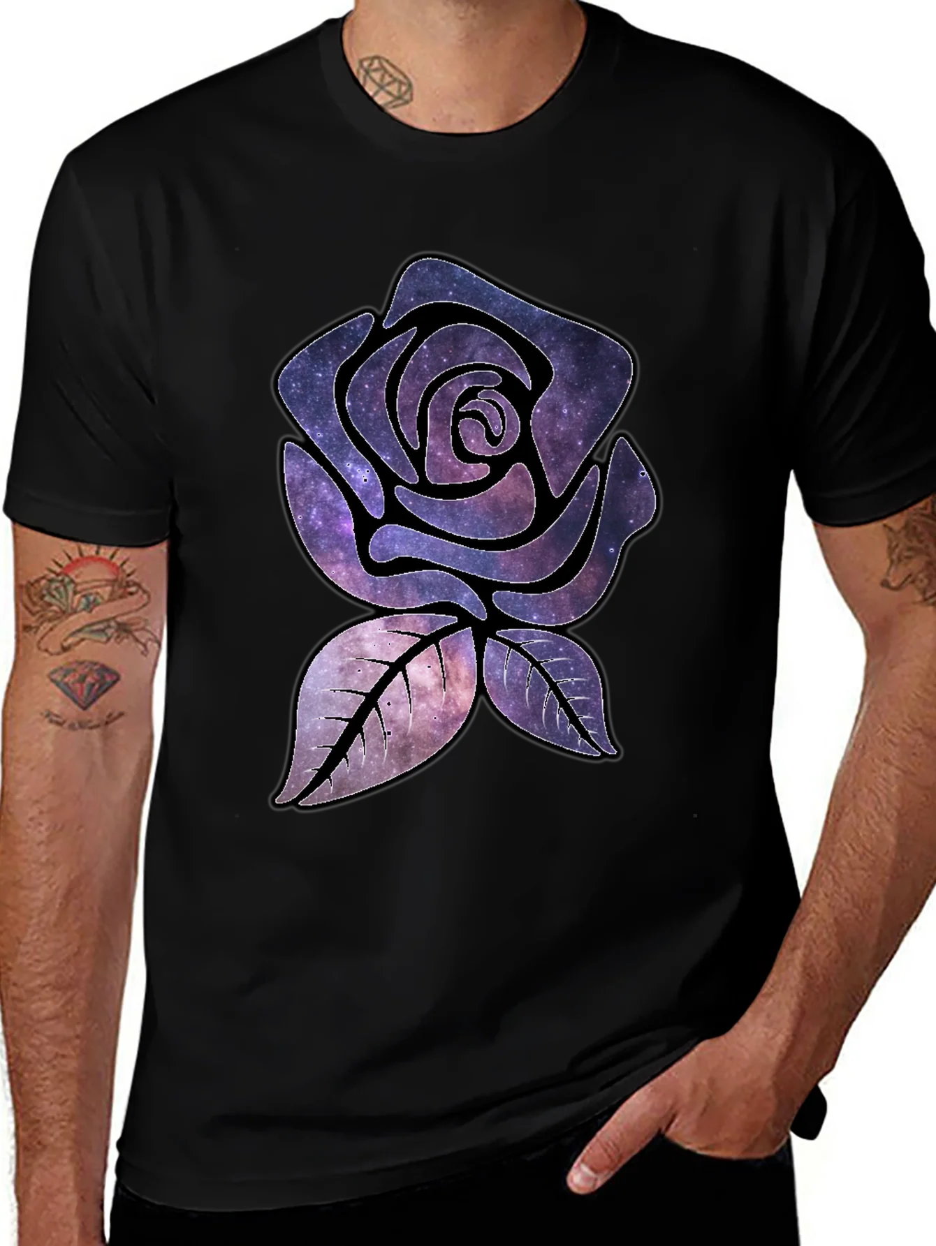 Galaxy Rose Graphic T-Shirt - Black Cotton Tee