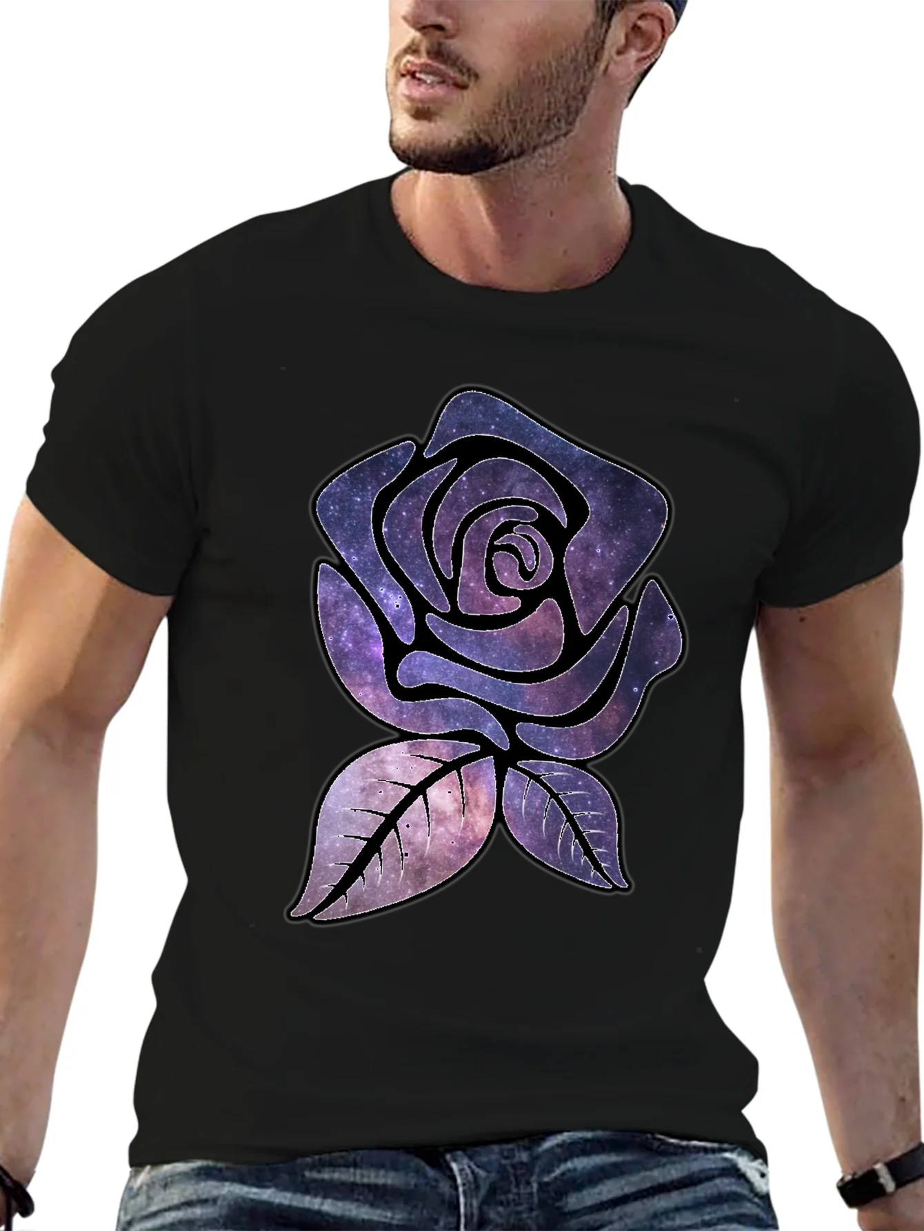 Galaxy Rose Graphic T-Shirt - Black Cotton Tee