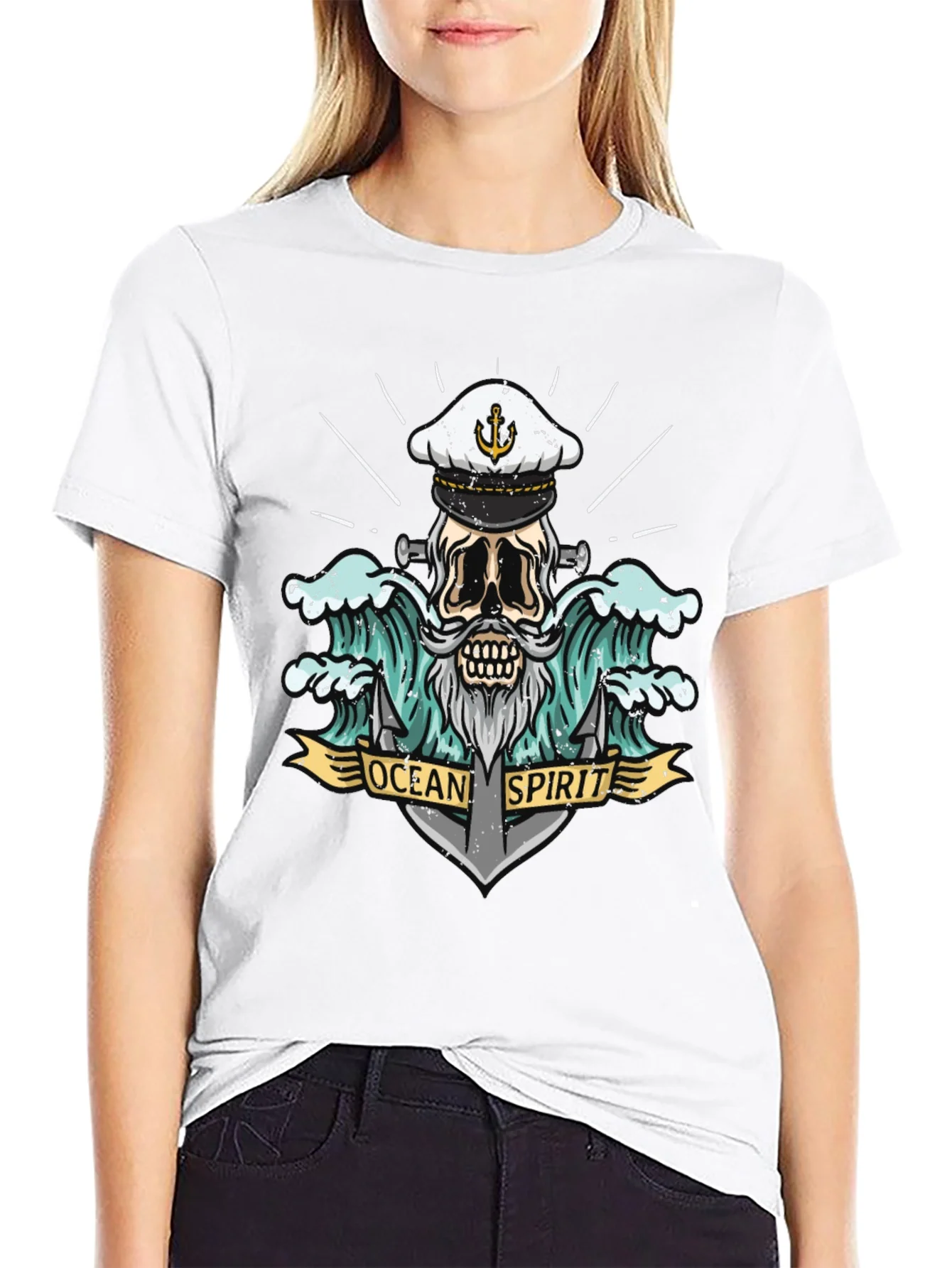 Ocean Spirit Graphic Tee - Pirate Skull Anchor