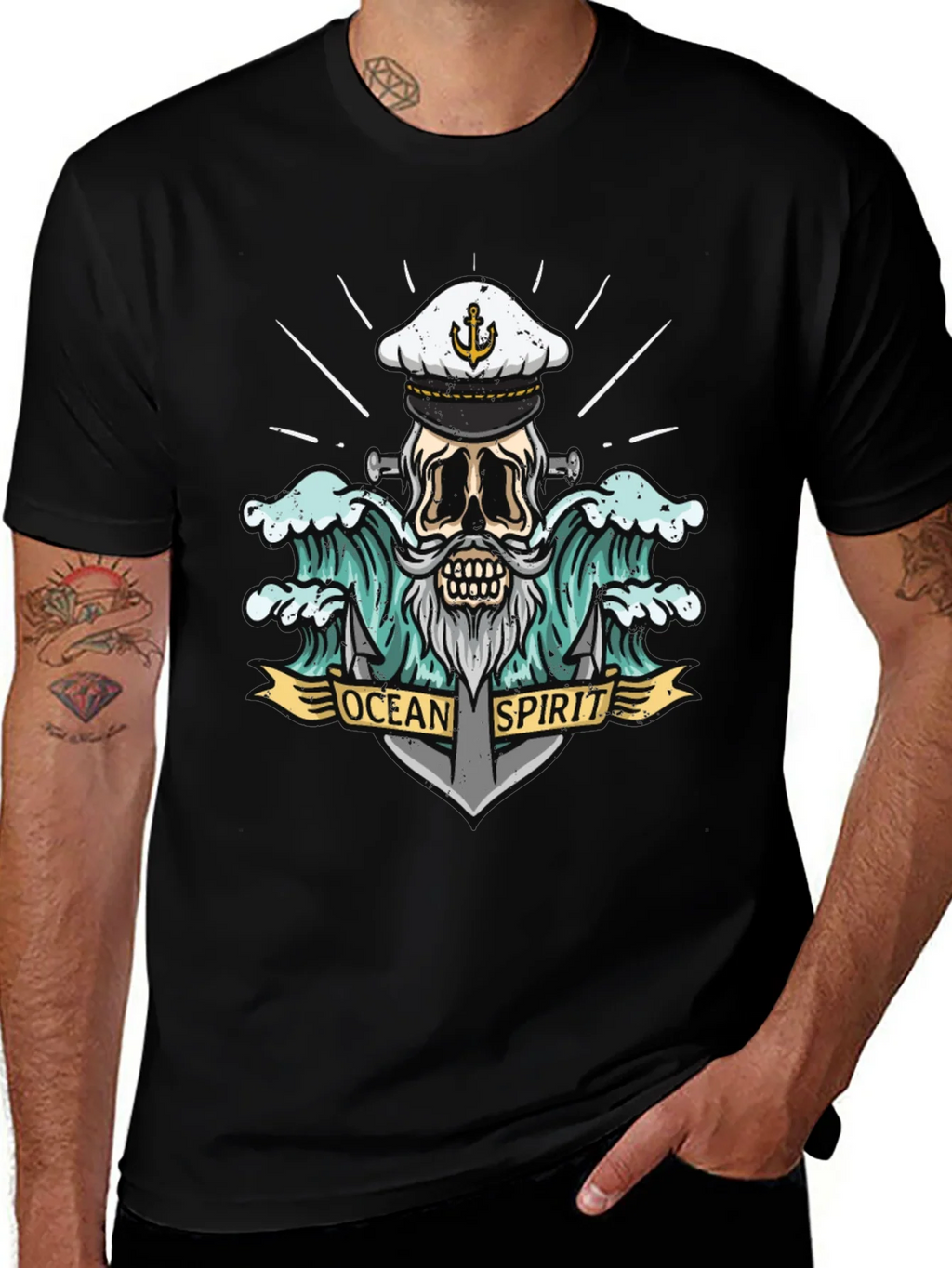 Ocean Spirit Graphic Tee - Pirate Skull Anchor