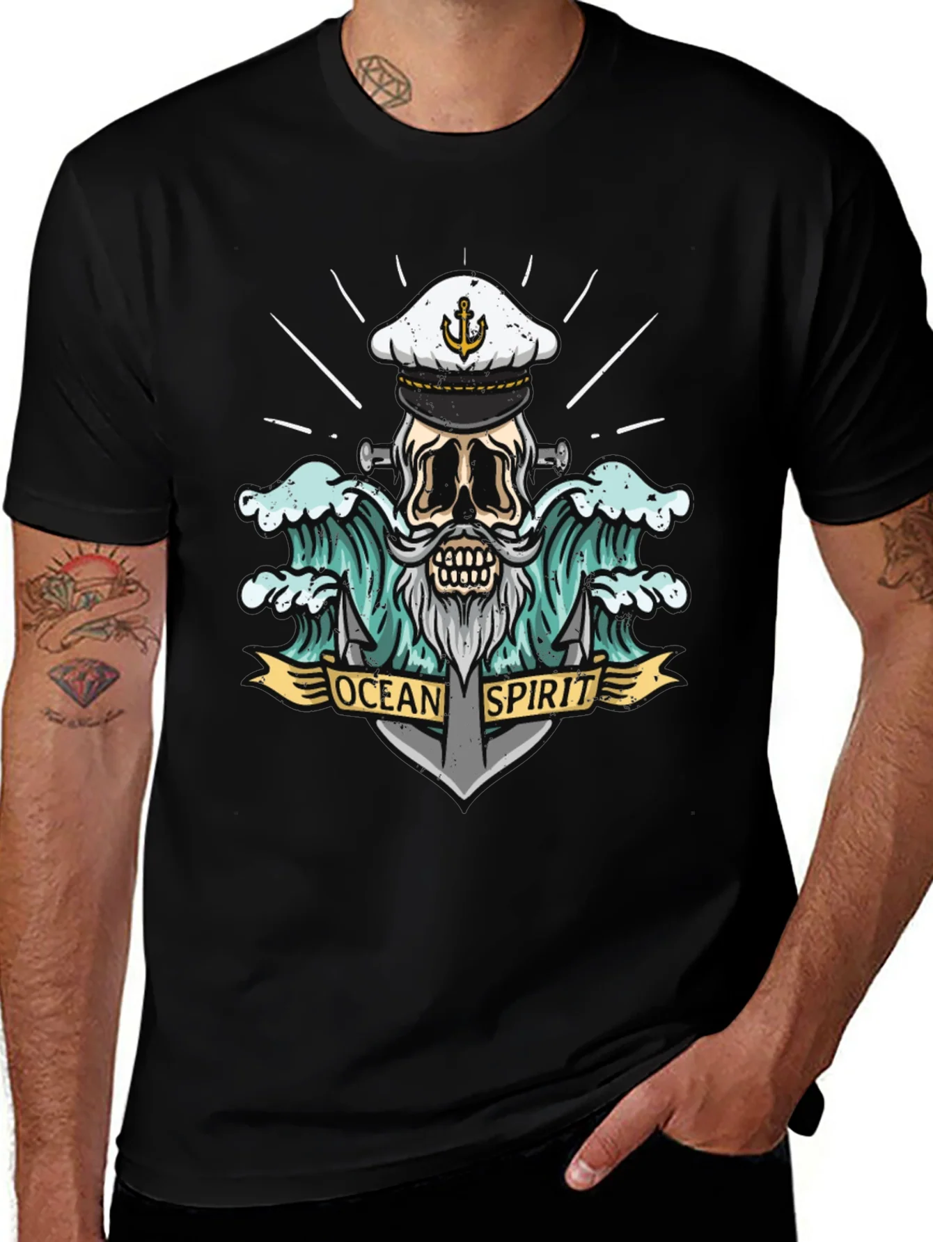 Ocean Spirit Graphic Tee - Pirate Skull Anchor