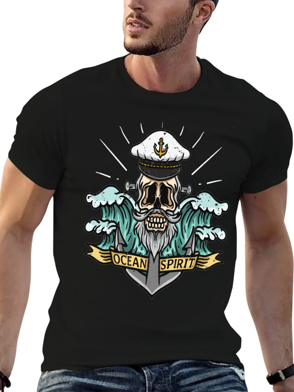 Ocean Spirit Graphic Tee - Pirate Skull Anchor