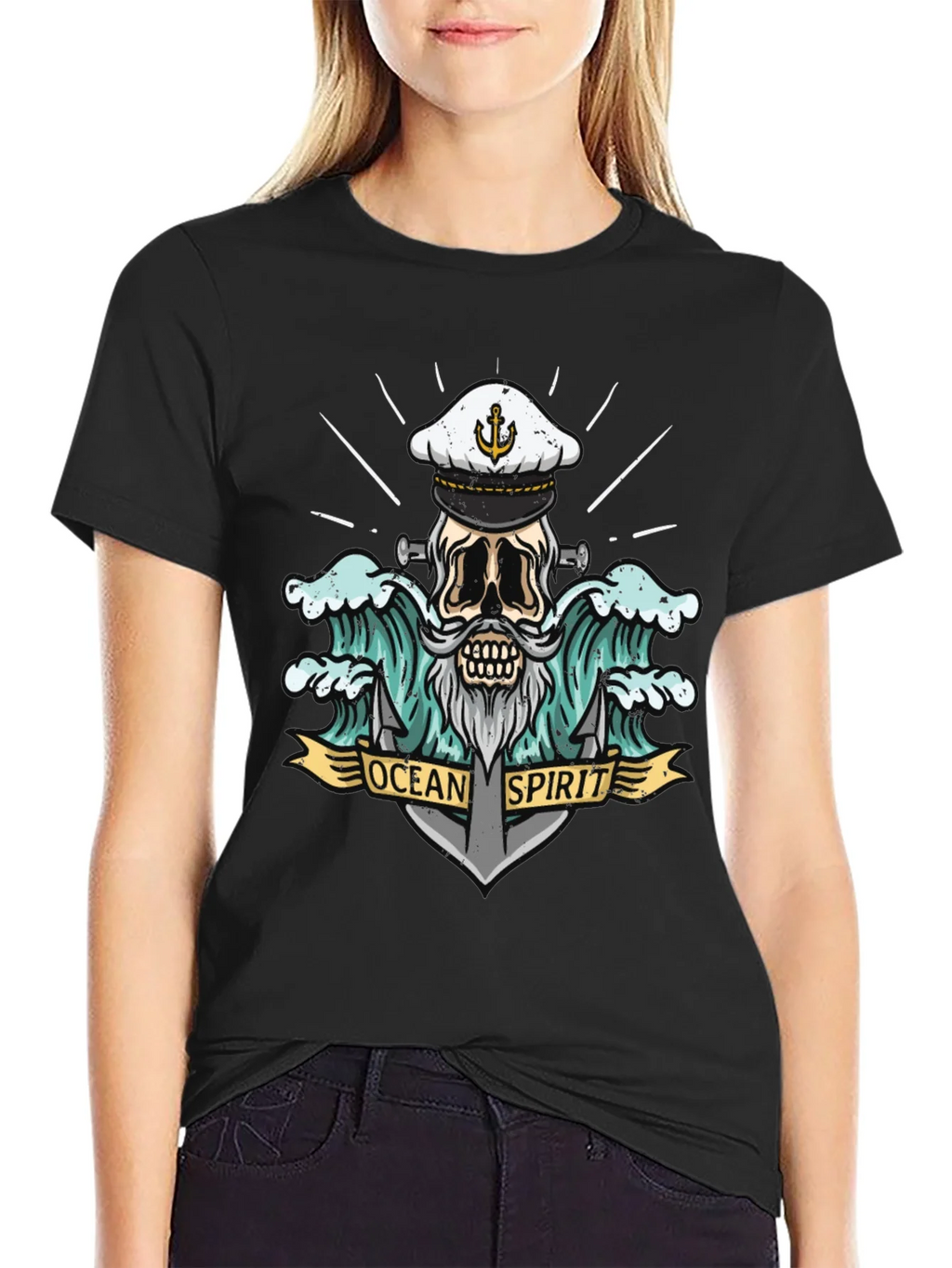 Ocean Spirit Graphic Tee - Pirate Skull Anchor
