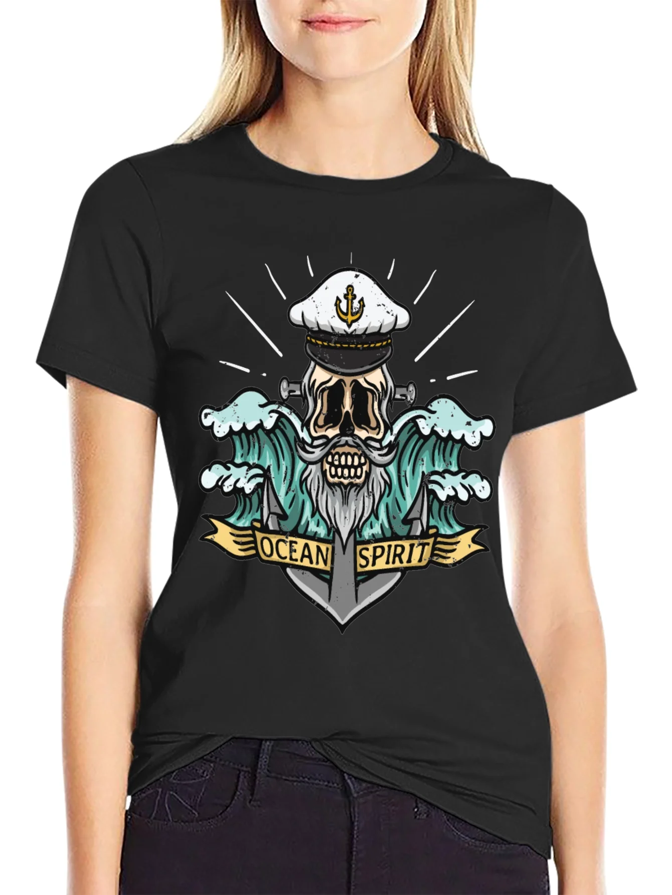 Ocean Spirit Graphic Tee - Pirate Skull Anchor