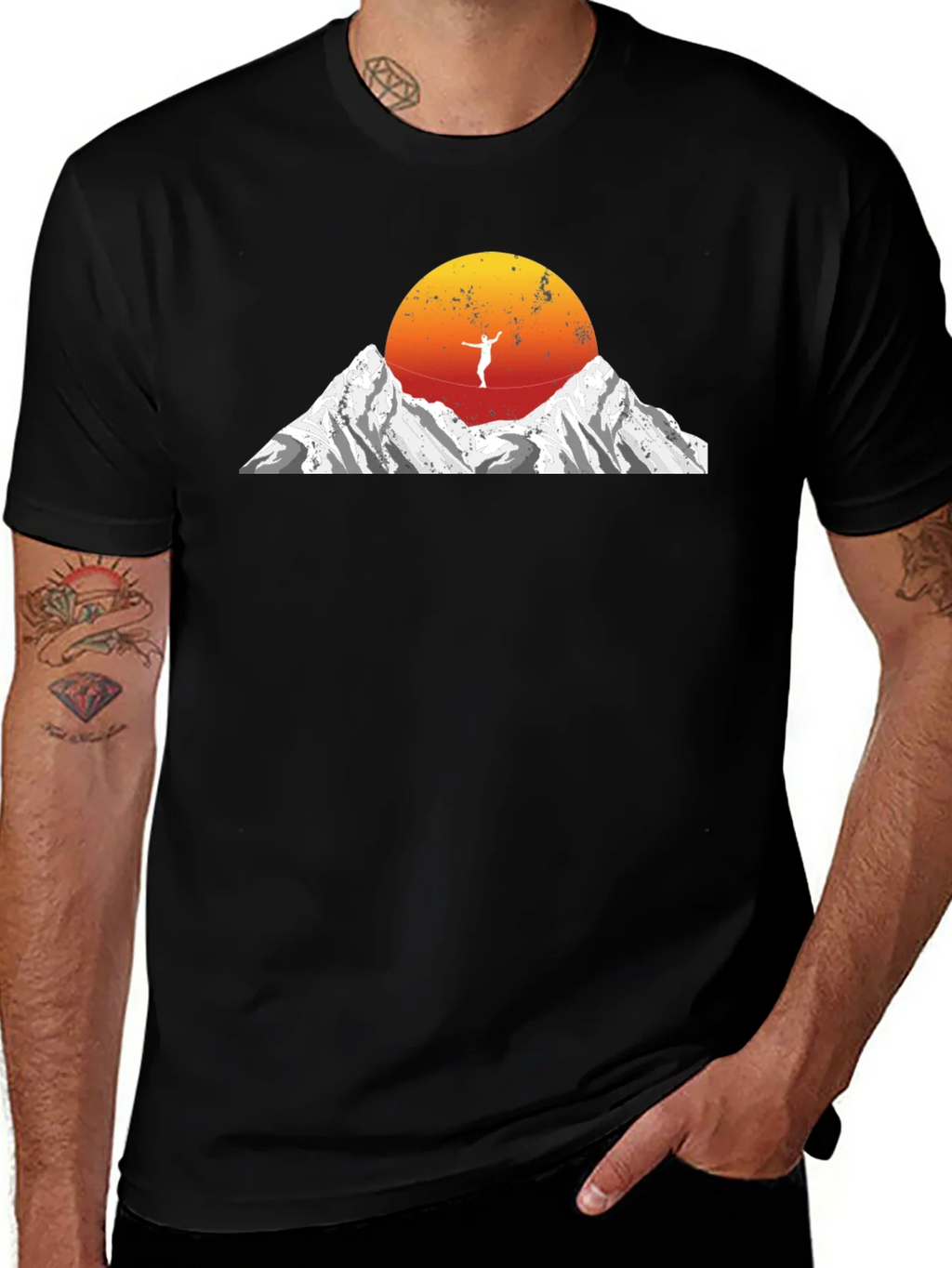Mountain Sunset Tightrope Walker Graphic Tee