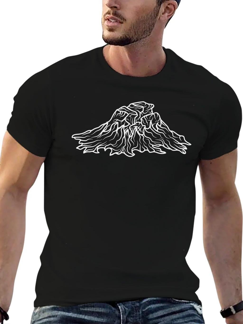 Mountain Peak Graphic Tee - Black Cotton T-Shirt