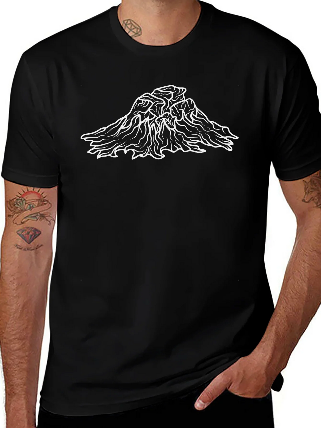 Mountain Peak Graphic Tee - Black Cotton T-Shirt