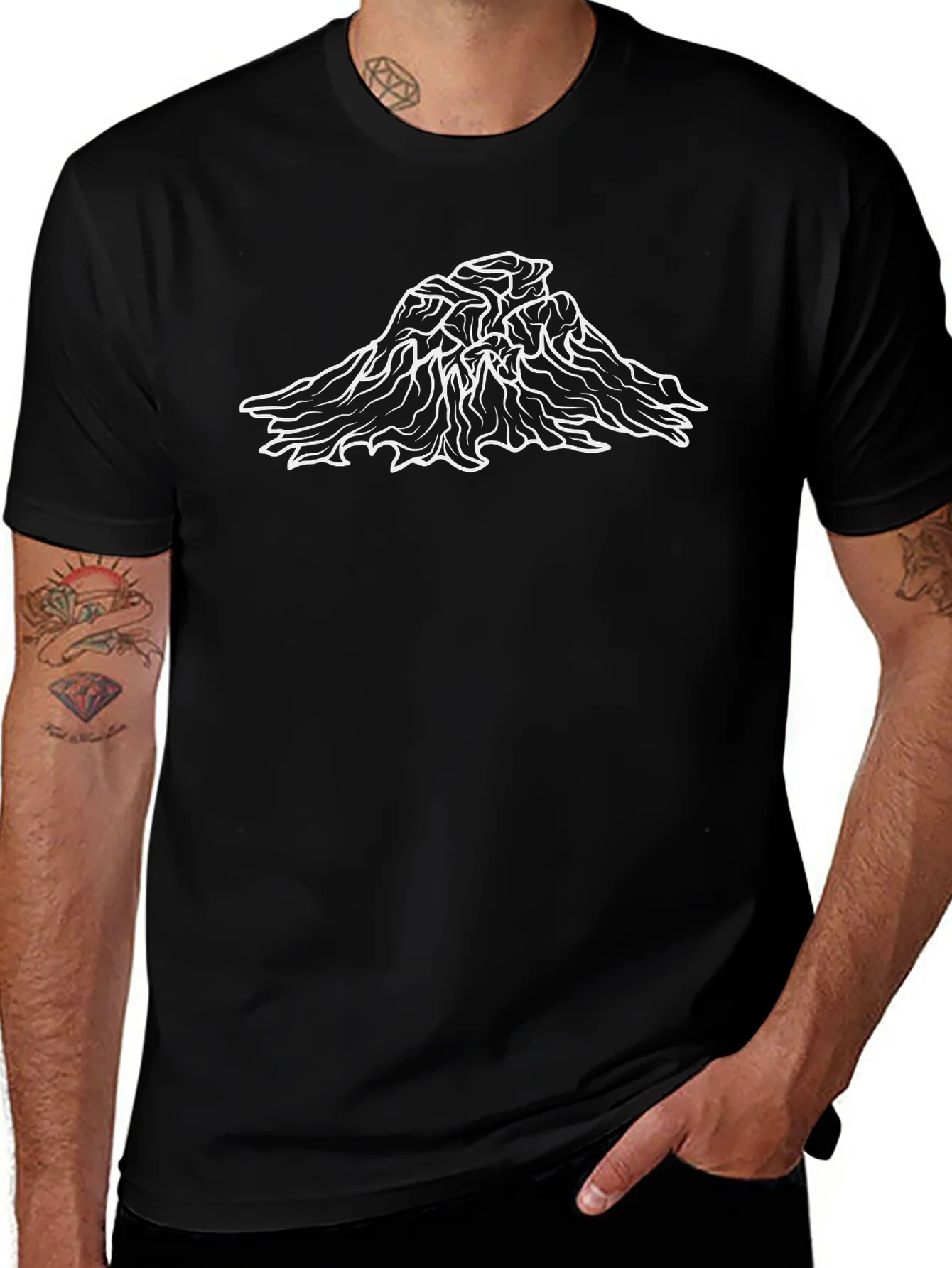 Mountain Peak Graphic Tee - Black Cotton T-Shirt
