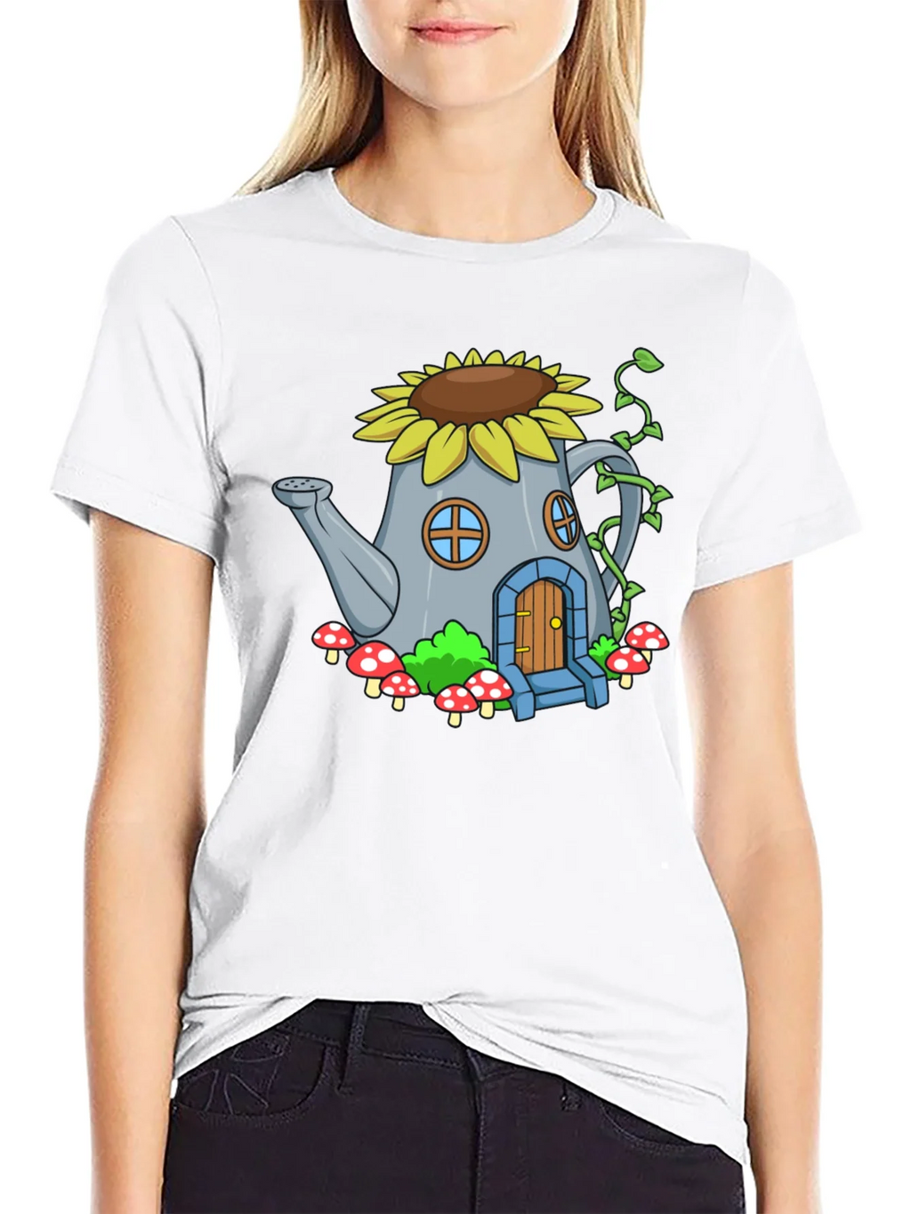Whimsical Watering Can House Graphic Tee