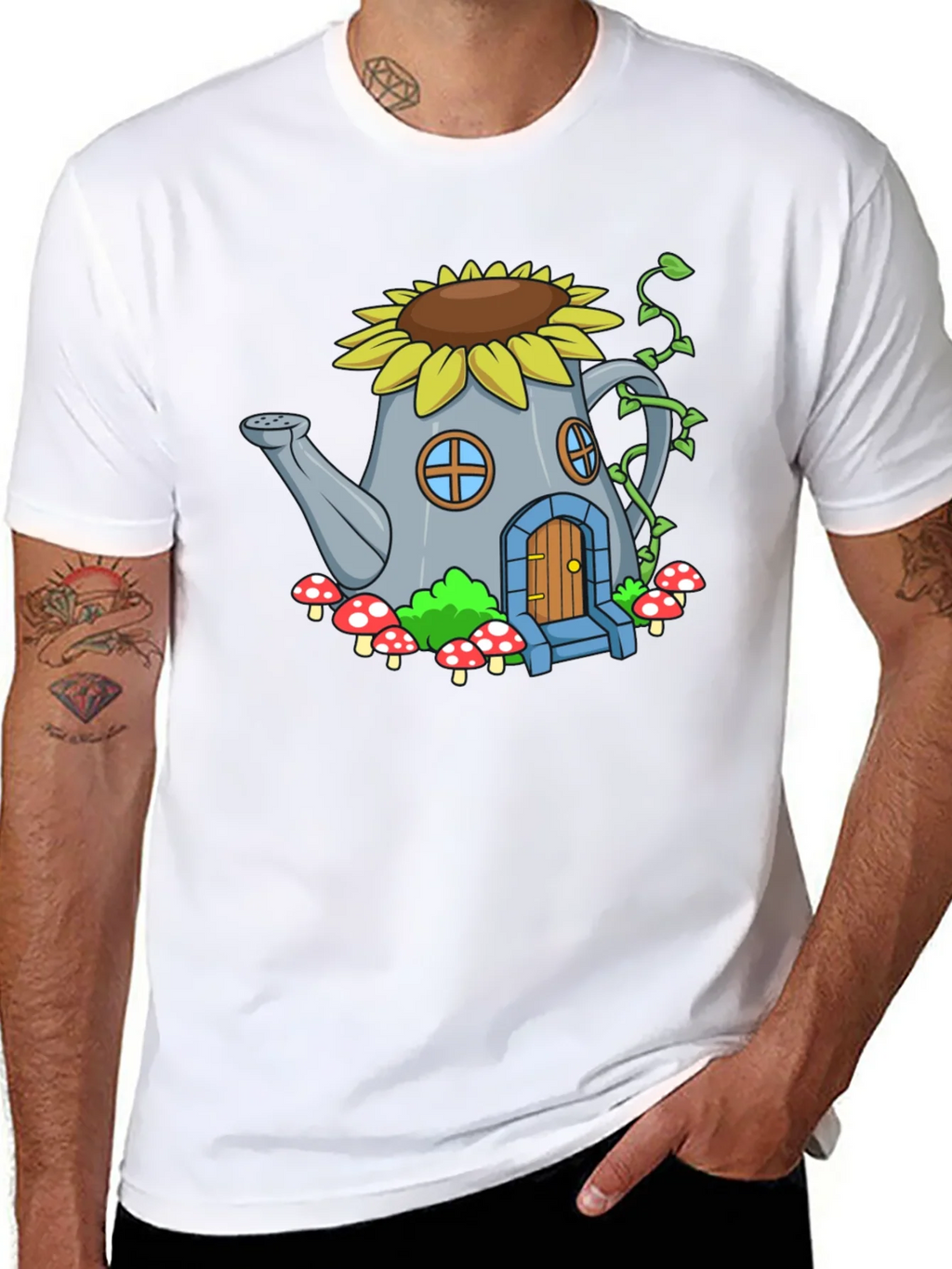 Whimsical Watering Can House Graphic Tee